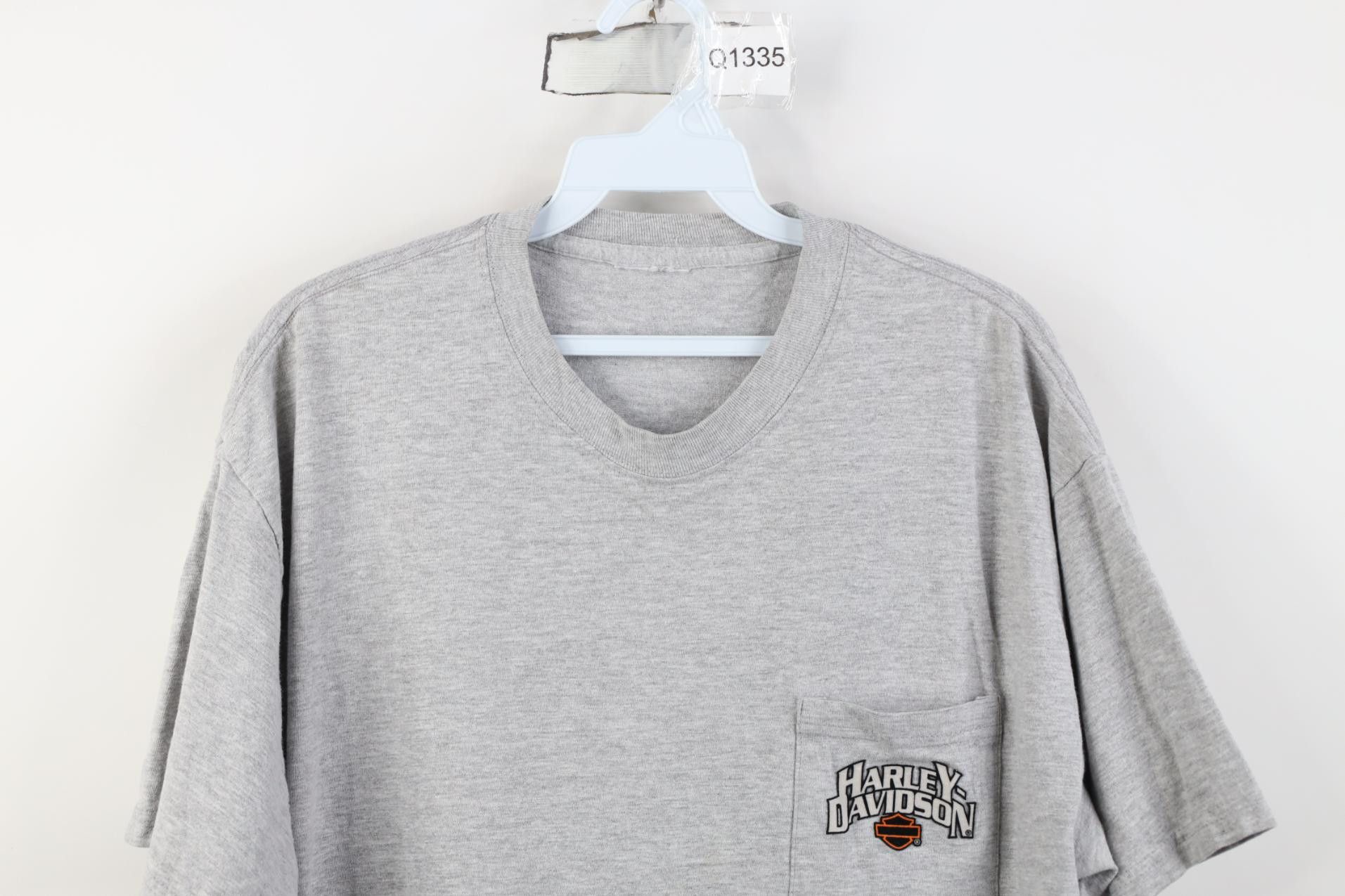 Harley Davidson Vintage Harley Davidson Velour Logo Pocket T-Shirt Gray Size US M / EU 48-50 / 2 - 2 Thumbnail