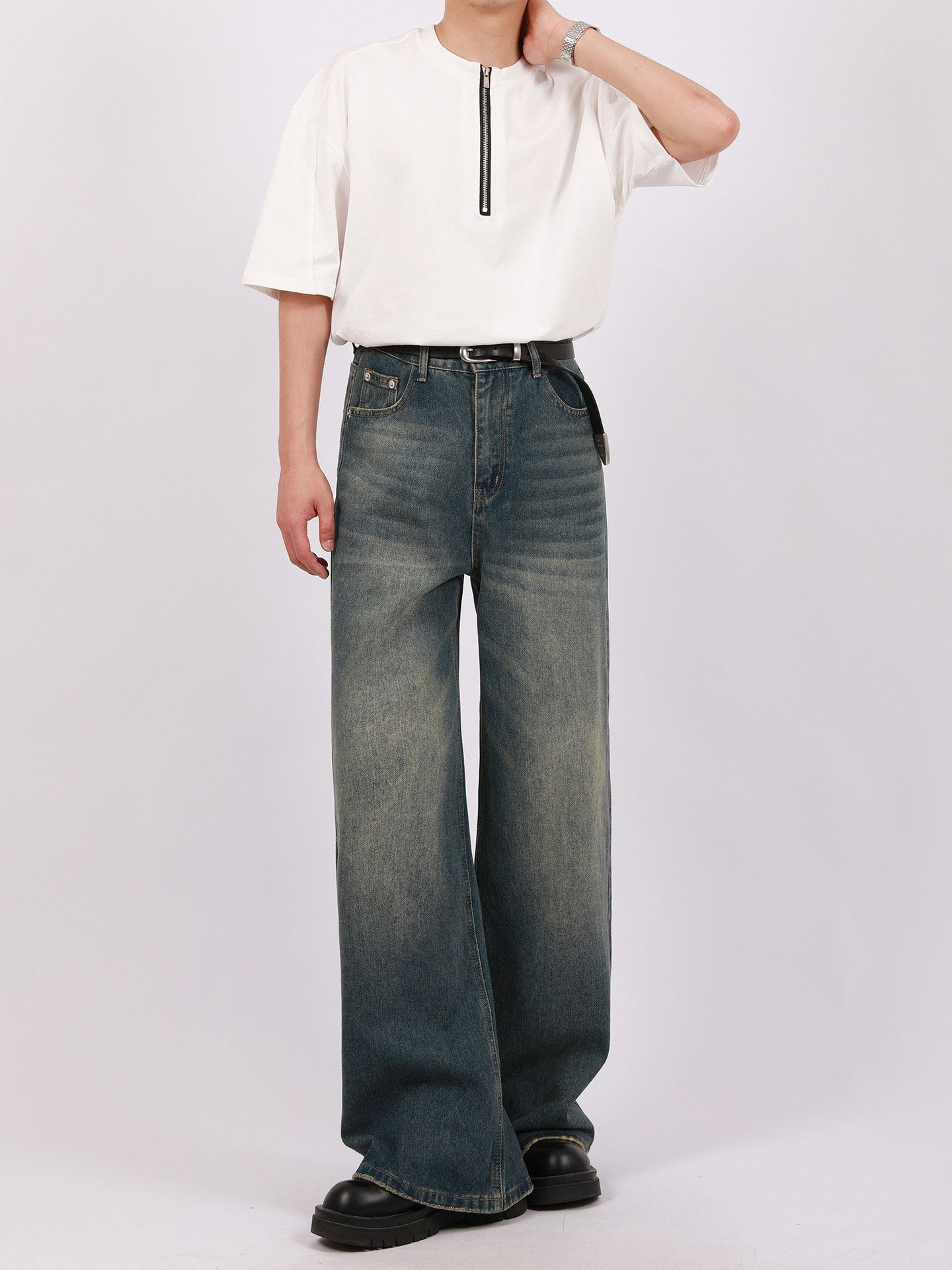 Japanese Brand × Jean Vintage distressed washed American loose wide-leg jeans Size US 32 / EU 48 - 3 Thumbnail