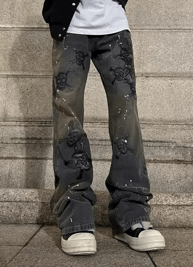 Japanese Brand × Vintage Avant garde retro skull paint splattered jeans pants Size US 30 / EU 46 - 2 Thumbnail