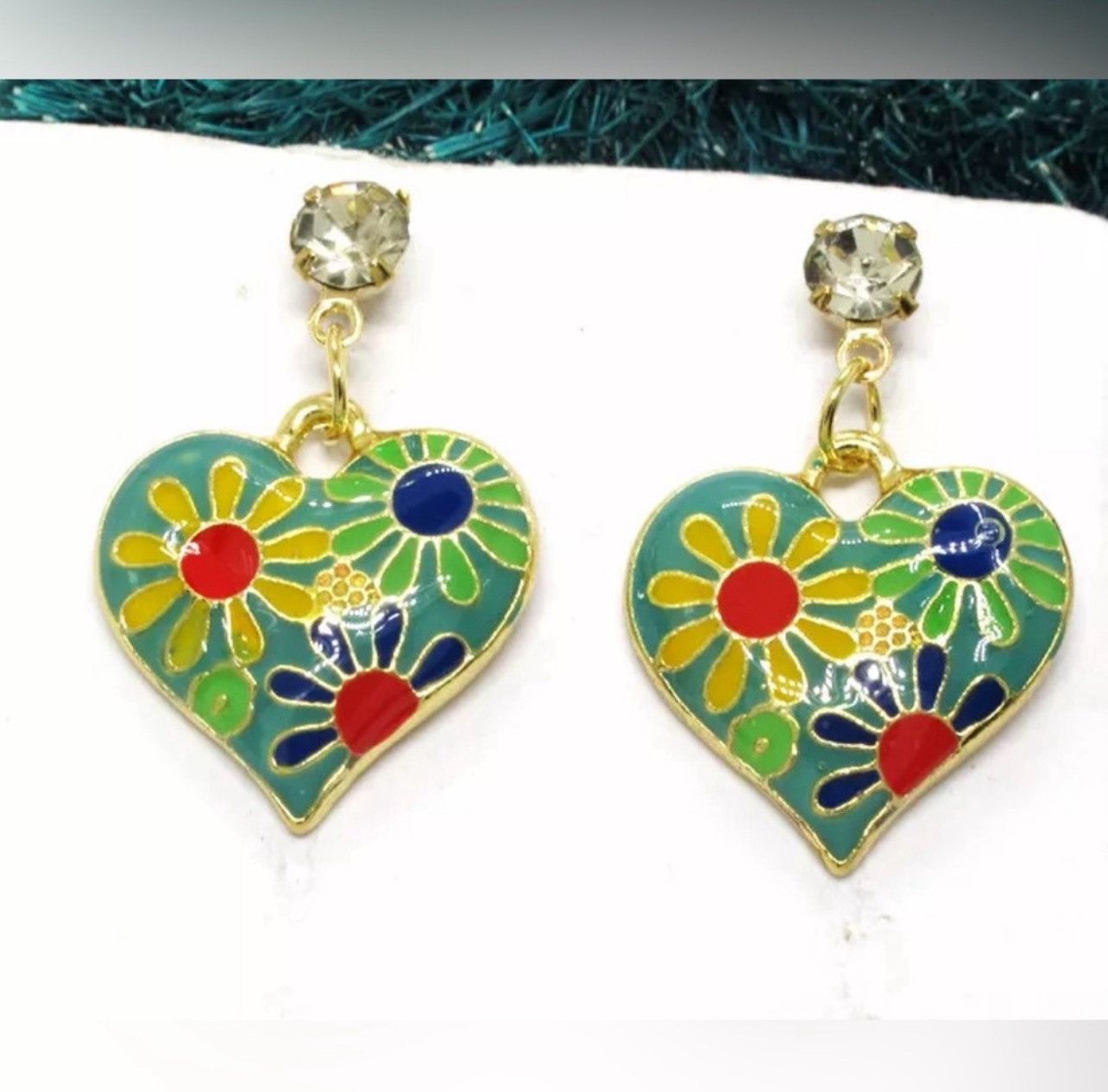 Betsey Johnson BETSEY JOHNSON Y2K Abstract Floral Crystal Drop Earrings Size ONE SIZE - 1 Thumbnail