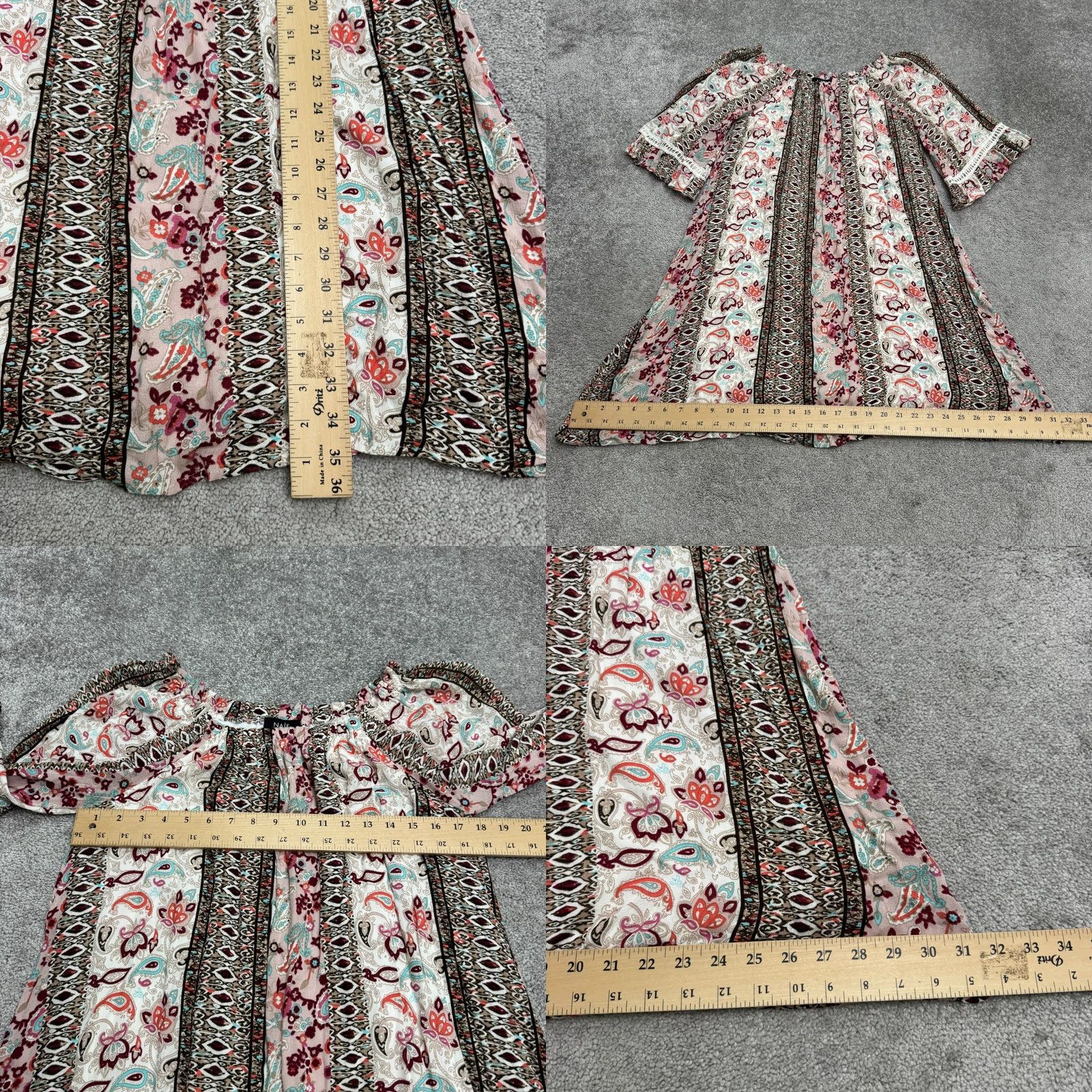 Bell NAIF Shift Dress Womens Large Multicolor Paisley Boho Bell Sleeve Crochet Trim Size L / US 10 / IT 46 - 9 Thumbnail