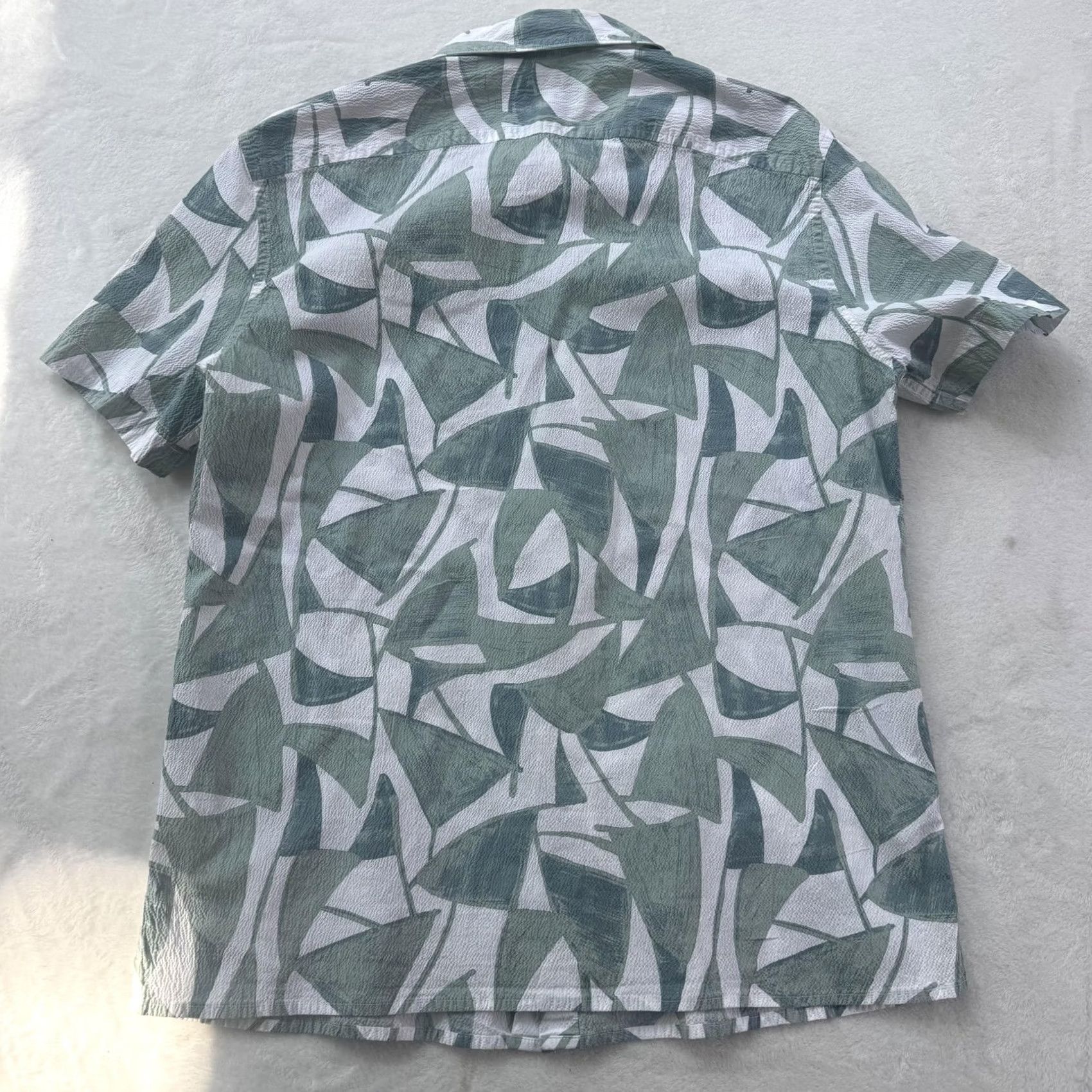 Perry Ellis Perry Ellis Shirt Mens Large Green White Abstract Print Stitch Button Up Casual Size US L / EU 52-54 / 3 - 8 Thumbnail