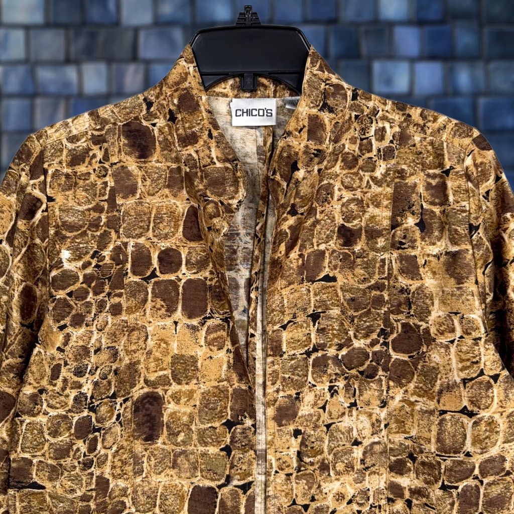 Vintage Chicos Jacket Womens 1 Brown Silk Animal Print Collared Lightweight Short Open Size M / US 6-8 / IT 42-44 - 1 Thumbnail
