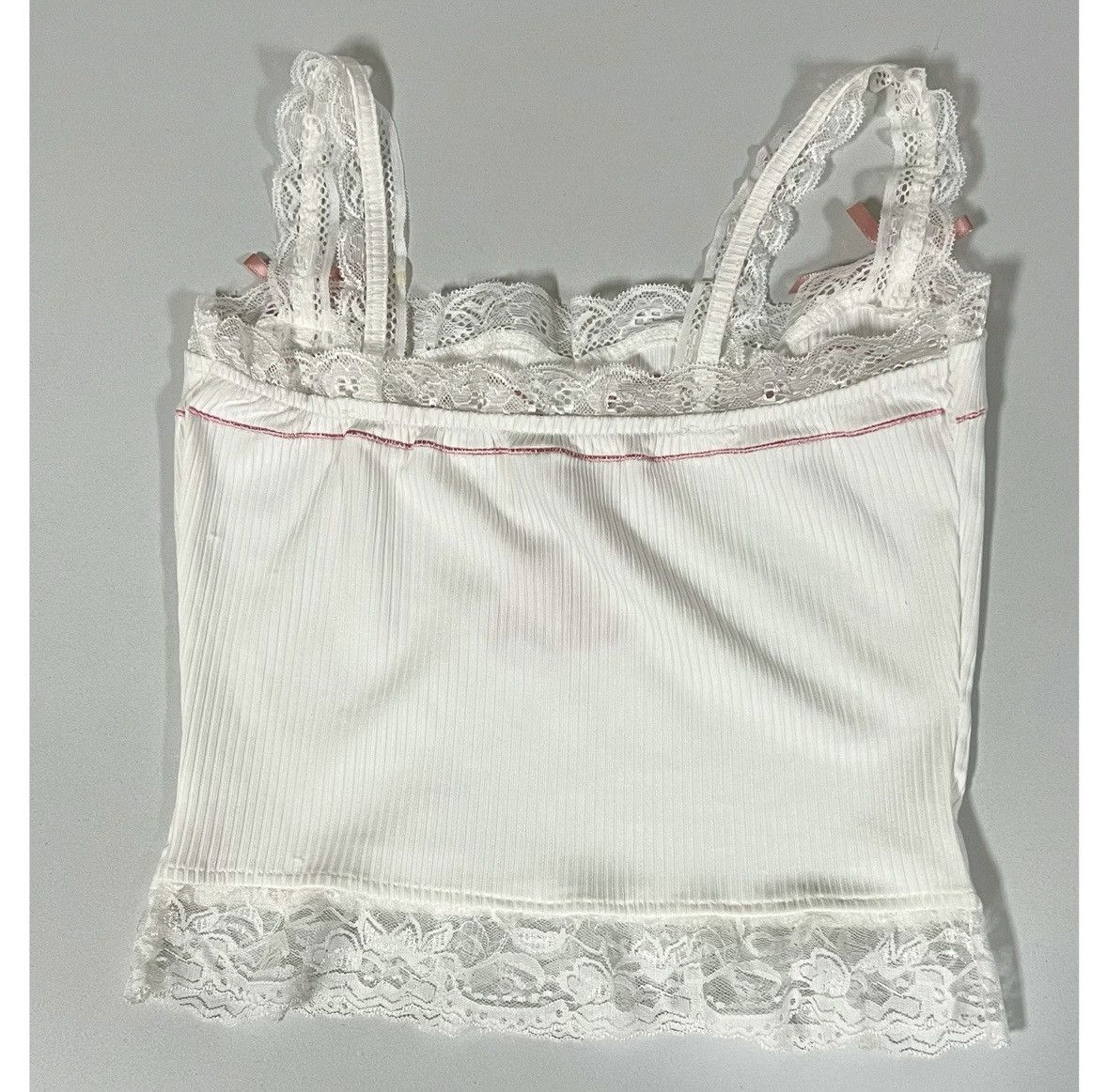 Japanese Brand White Pink Lace Heart Bows Cut-Out Crop Top Shirt Cami XS 🎀✨ Size XS / US 0-2 / IT 36-38 - 3 Thumbnail