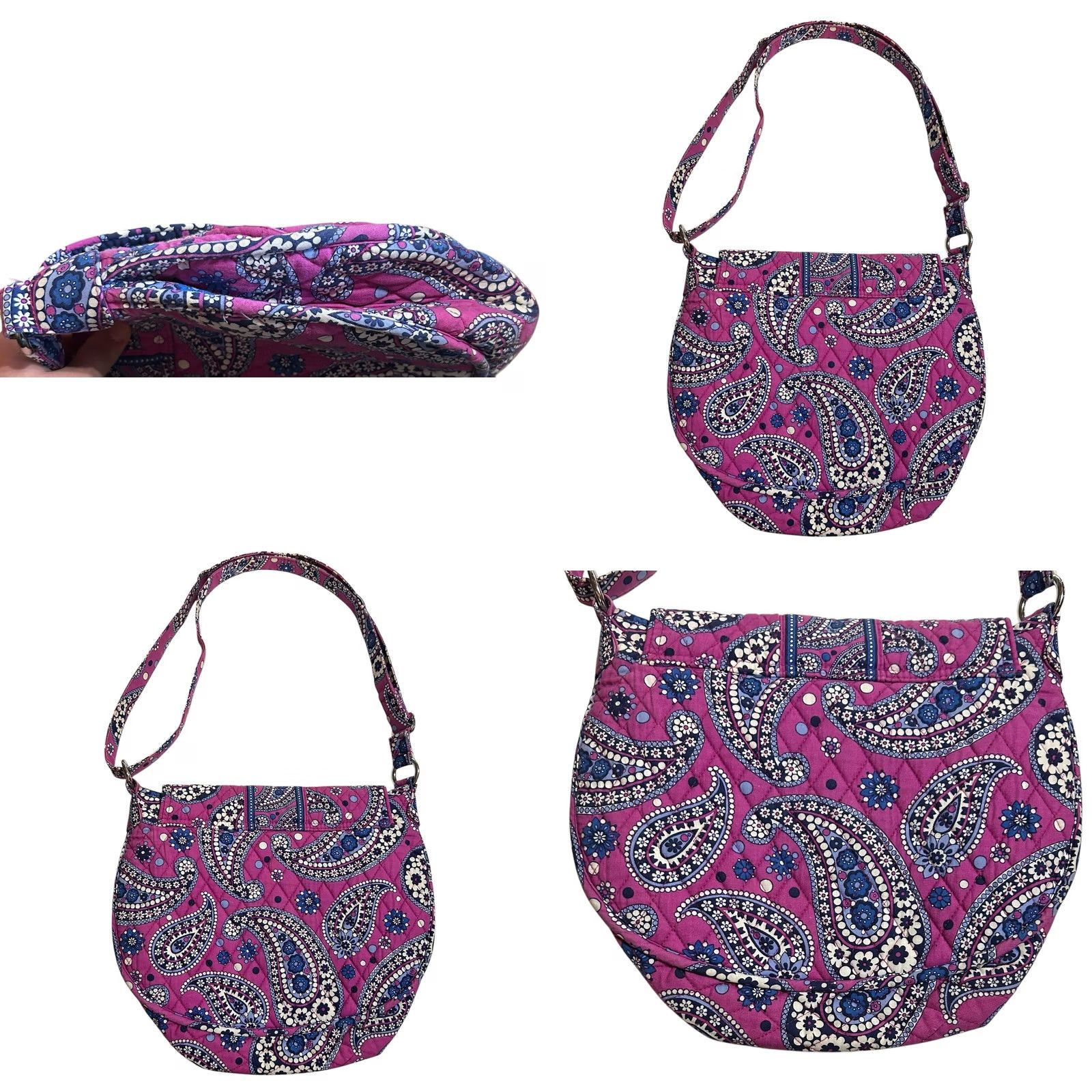 Vintage Vera Bradley Hobo Saddle Bag Boysenberry Purse Crossbody Shoulder Women Large Purple Pattern Paisley Quilted Size ONE SIZE - 9 Thumbnail