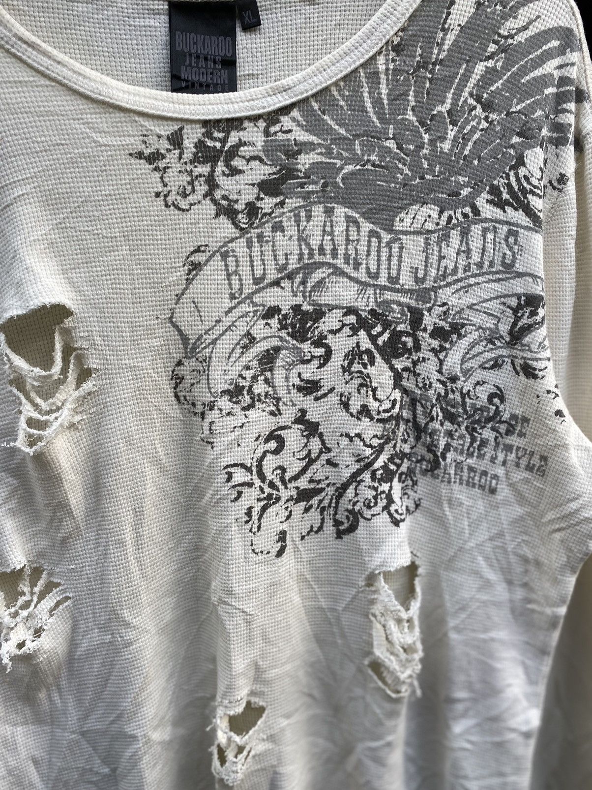 20471120 × Beauty Beast × Hysteric Glamour Buckaroo jeans Distressed Longsleeve Size US XL / EU 56 / 4 - 3 Thumbnail