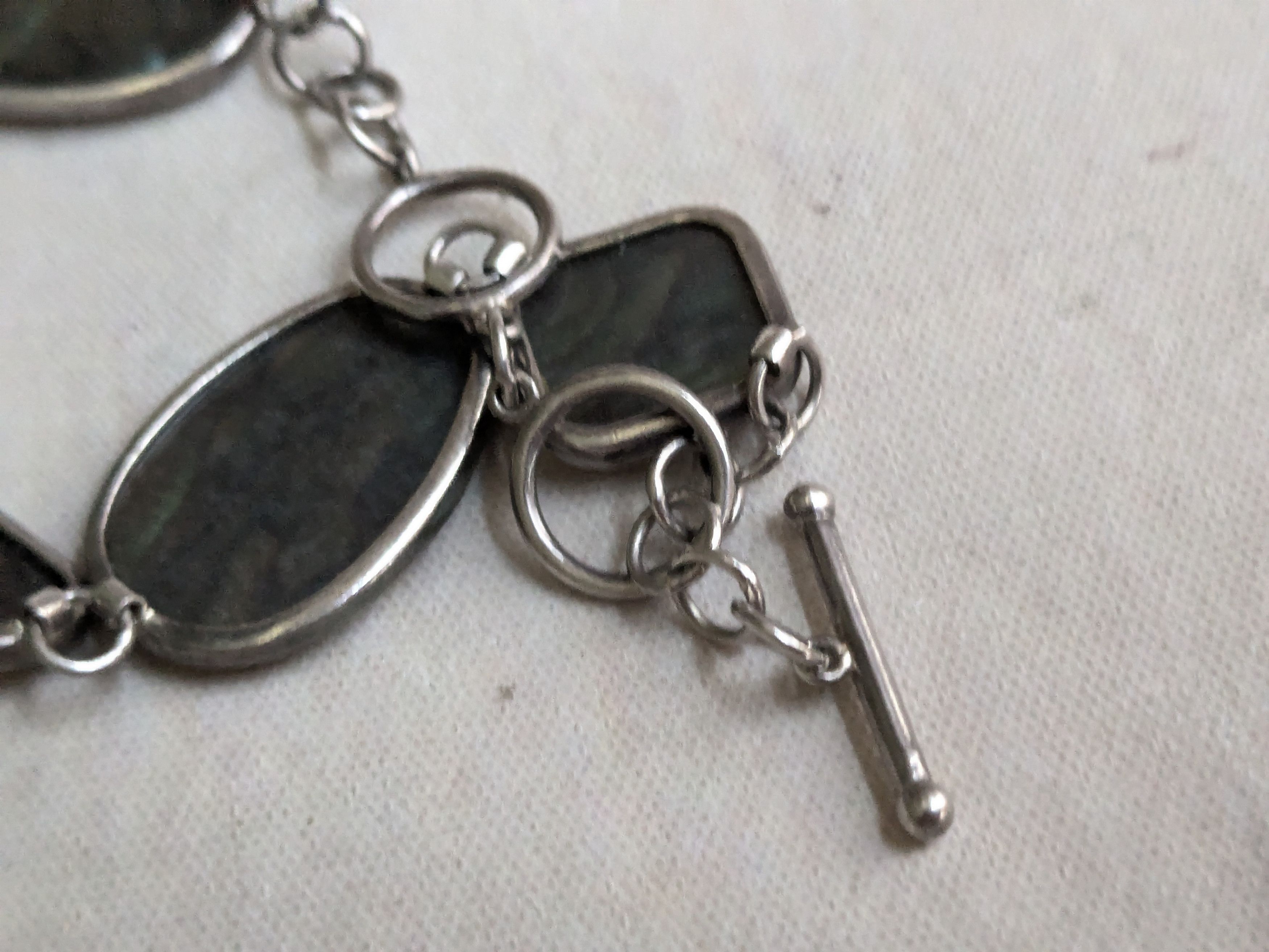 Jewelry Vintage Sterling Silver Bracelet Abalone Shell 8" Size ONE SIZE - 8 Thumbnail