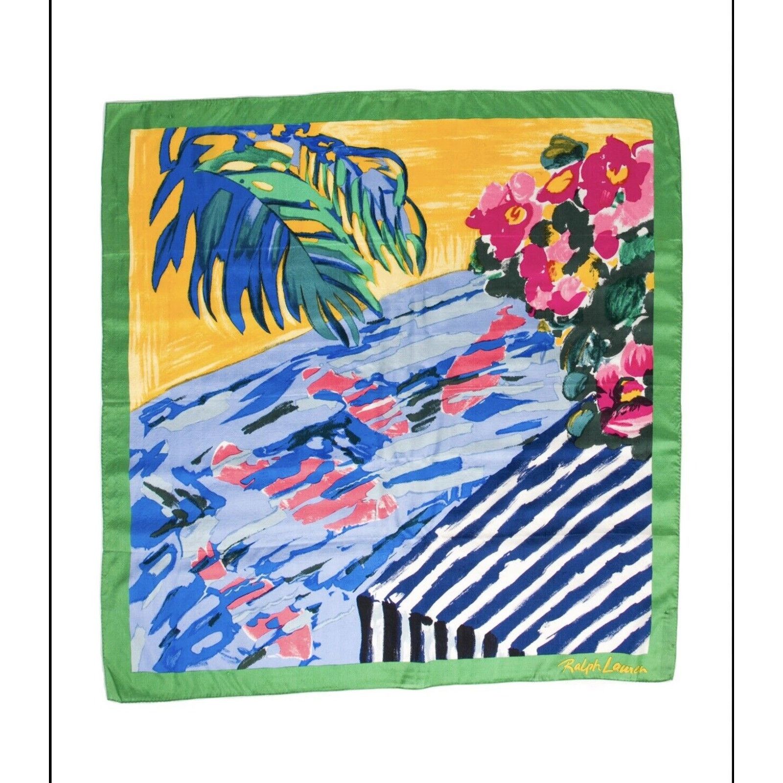VTG Ralph Lauren Silk Vacation Print funky Scarf 33” Square
