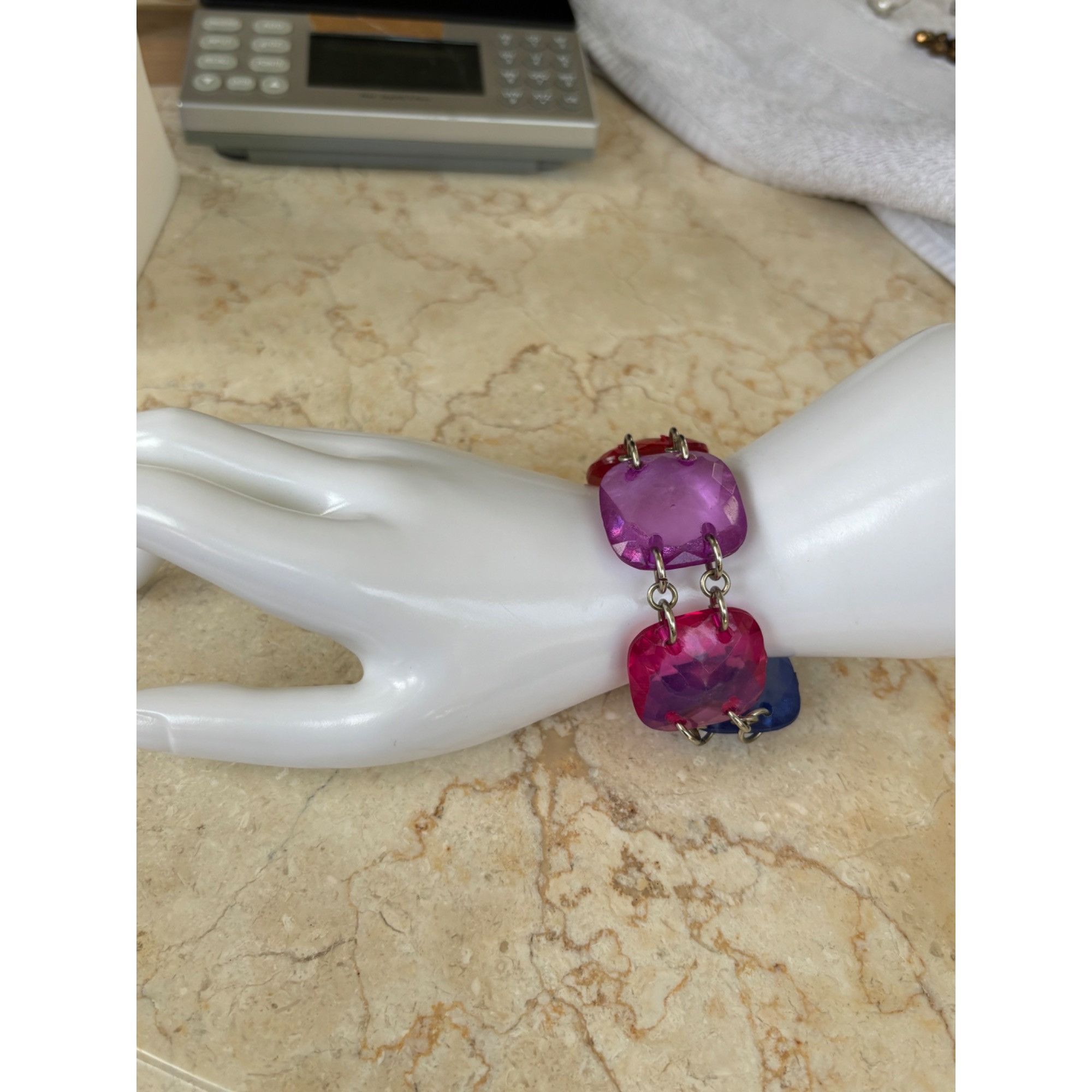 Other Faceted Multicolor Acrylic Square Stone Bracelet With Silver Size ONE SIZE - 9 Thumbnail