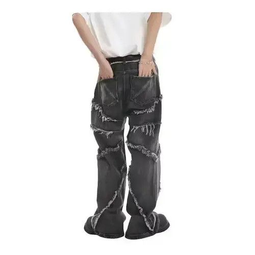 Japanese Brand Black Baggy Frayed Embroidery Denim Jeans Size US 32 / EU 48 - 2 Thumbnail