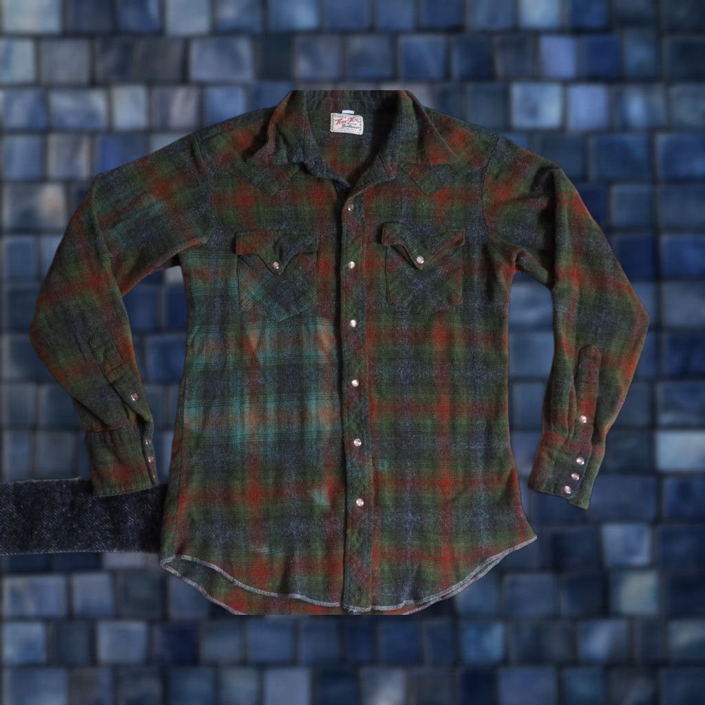 Vintage VTG Tem Tex Green Plaid Wool Western Faded Pearl Snap Shirt Mens XS Size US XS / EU 42 / 0 - 1 Thumbnail