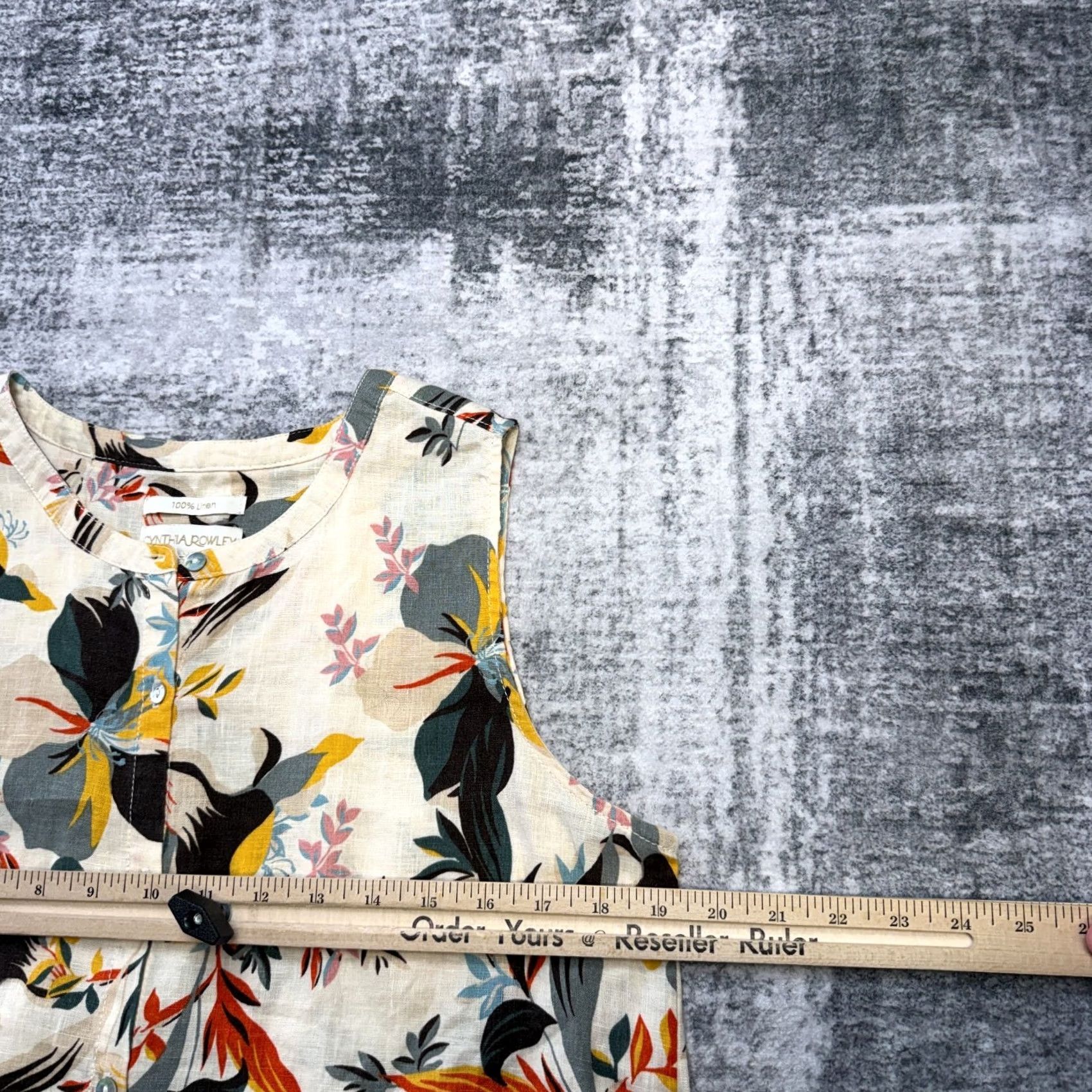 Cynthia Rowley Womens Linen Top Medium Beige Floral Sleeveless Resort Beach Tropical Tied Hem Cynthia Rowley Shirt Adult M Beige Floral Beach Tropical Casual Womens Size M / US 6-8 / IT 42-44 - 6 Thumbnail