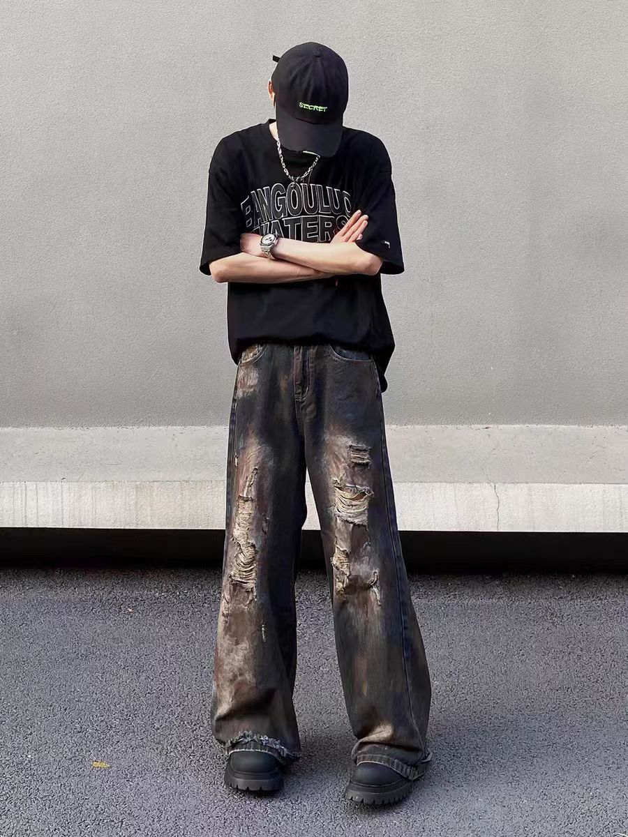 Designer × Jean × Vintage Vintage ripped dirty-dyed baggy jeans Size US 34 / EU 50 - 5 Thumbnail