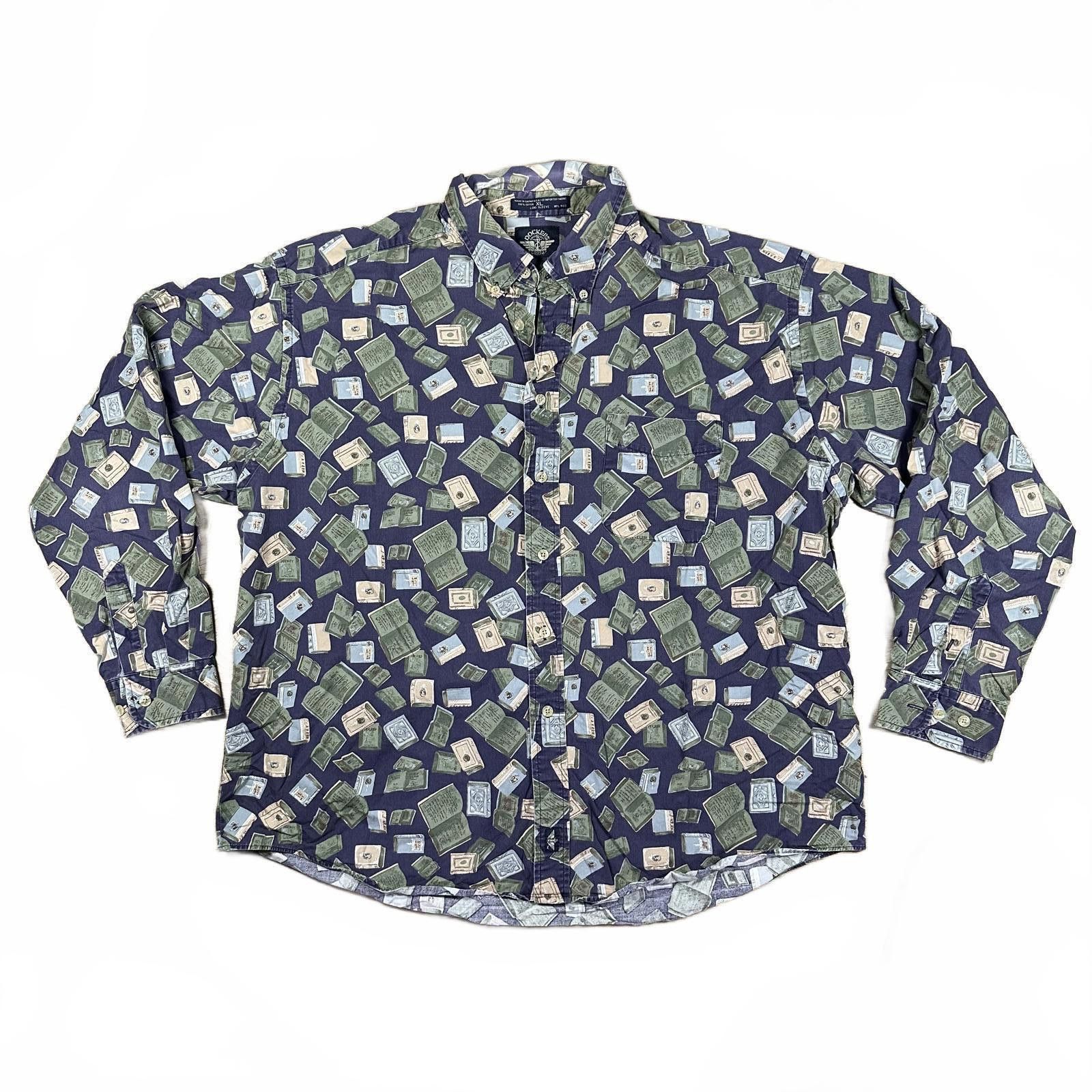 Dockers Dockers Mens Button Up Shirt XL Navy Green Book Print Size US XL / EU 56 / 4 - 1 Thumbnail