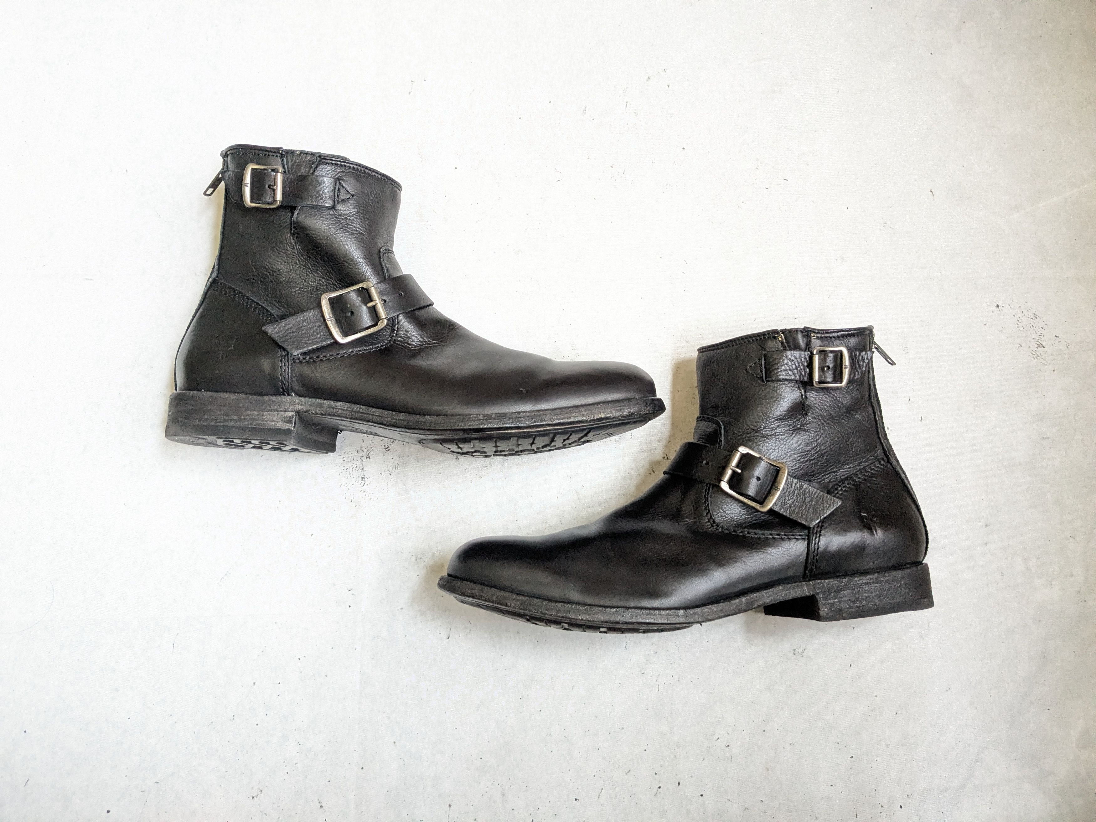 Frye Engineer Boots Black 10 Leather Buckle Strap