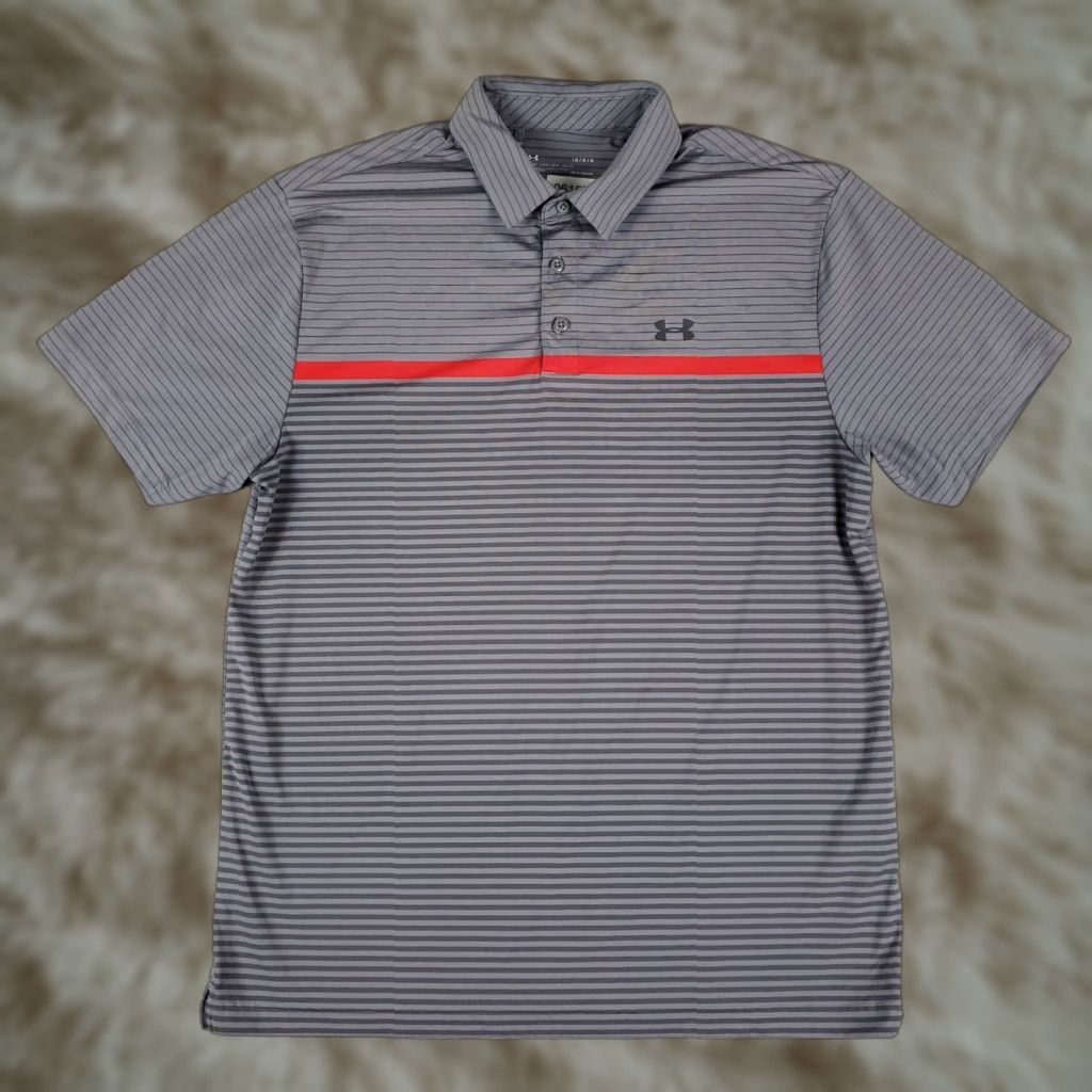 Under Armour Under Armour Polo Shirt Mens Size L Gray Striped Golf Casual Short Sleeve Polo Mens Gray Striped Polo Shirt Size US L / EU 52-54 / 3 - 1 Thumbnail