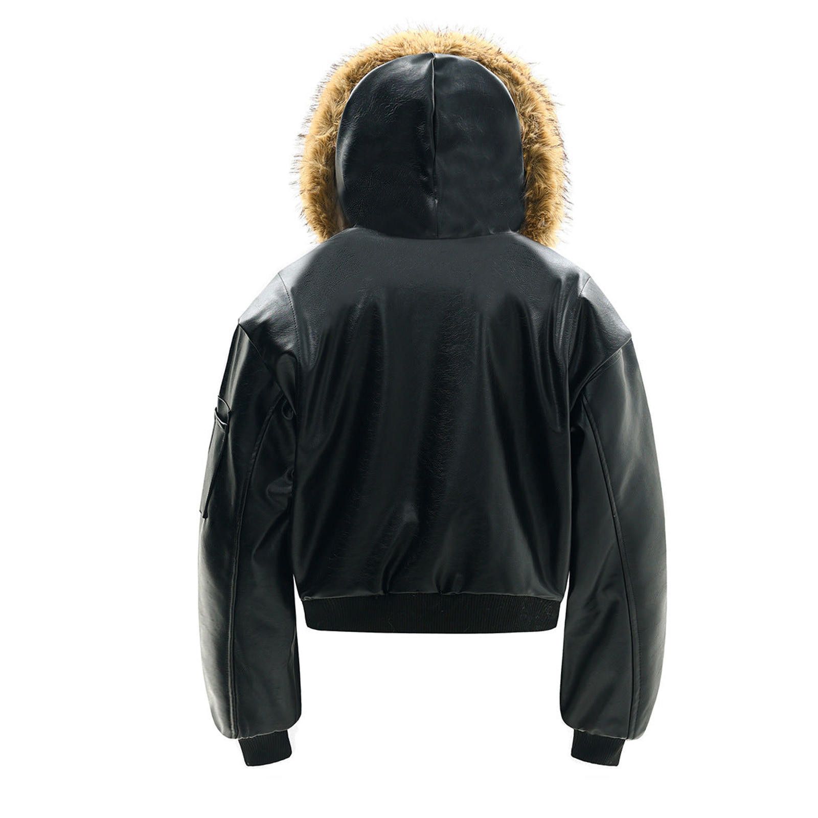 Japanese Brand Black and White Faux Leather Bomber Jacket with Fur Hood Size US M / EU 48-50 / 2 - 2 Thumbnail