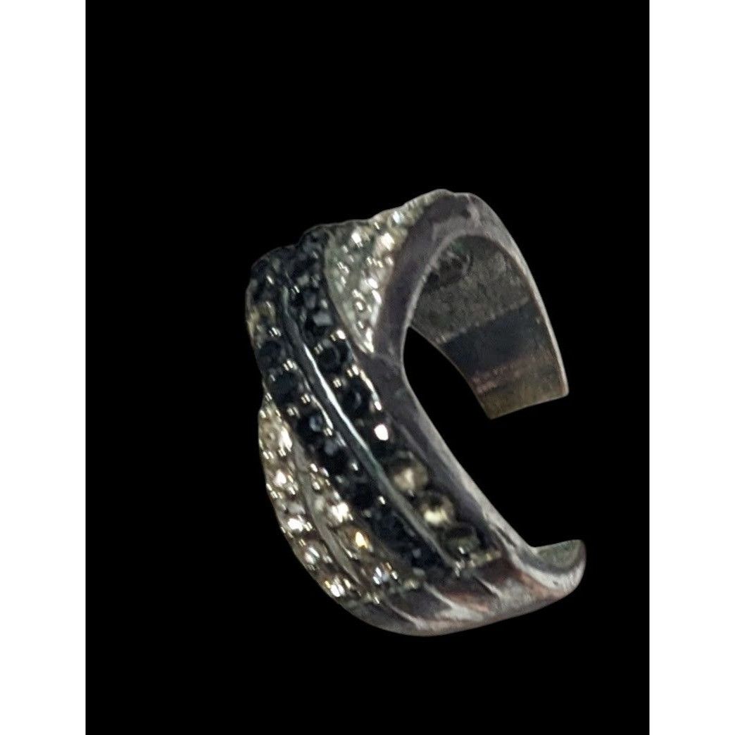 Other Black And Silver Quadruple Line Crisscross Rhinestone Ring S Size ONE SIZE - 9 Thumbnail