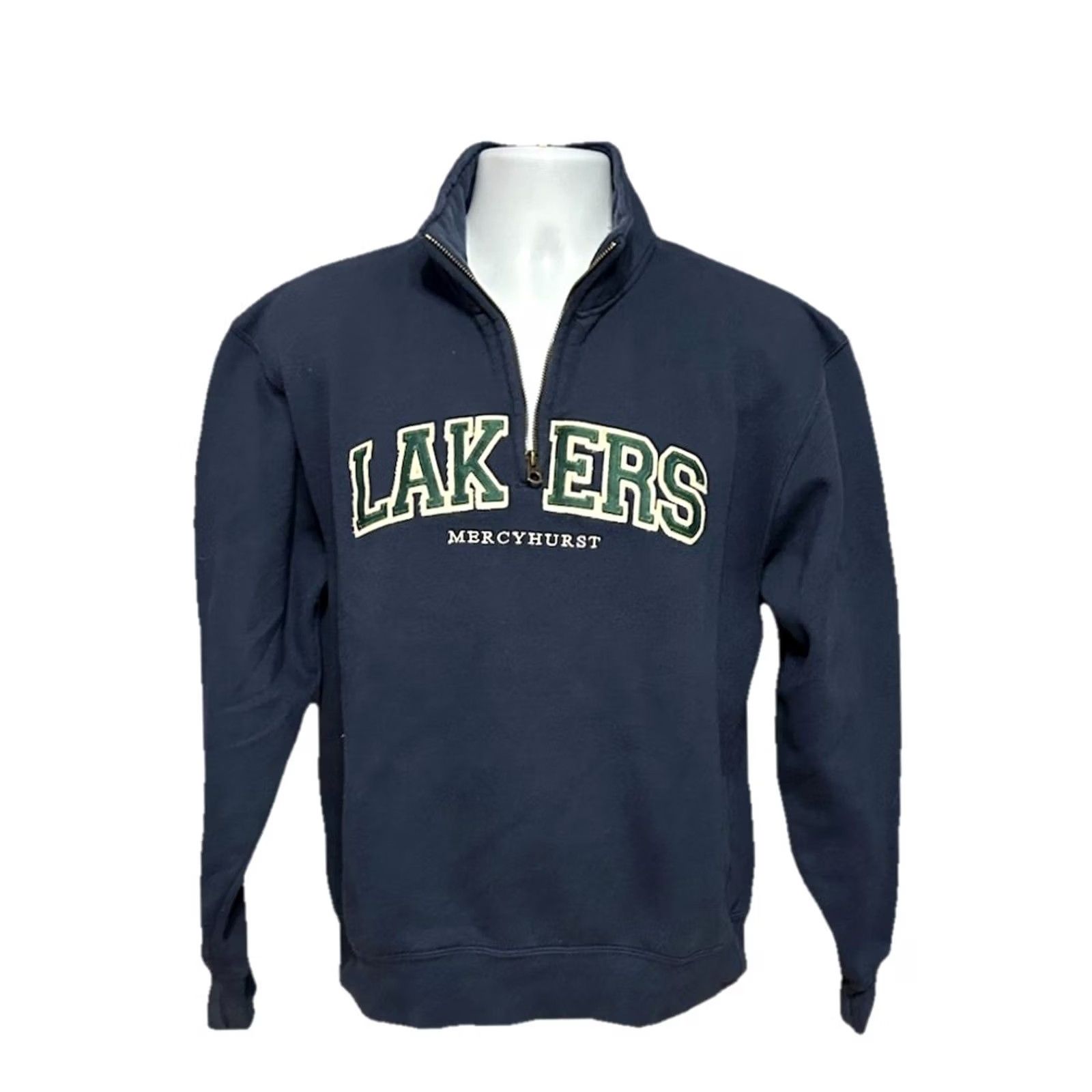Jansport VTG Mercyhurst University 1/4 Zip Pullover Unisex Adults Medium Navy Blue Stitched Logo Zipper Mock Neck Athletic Shirt Pullover 1/4 Zip Size US M / EU 48-50 / 2 - 2 Thumbnail