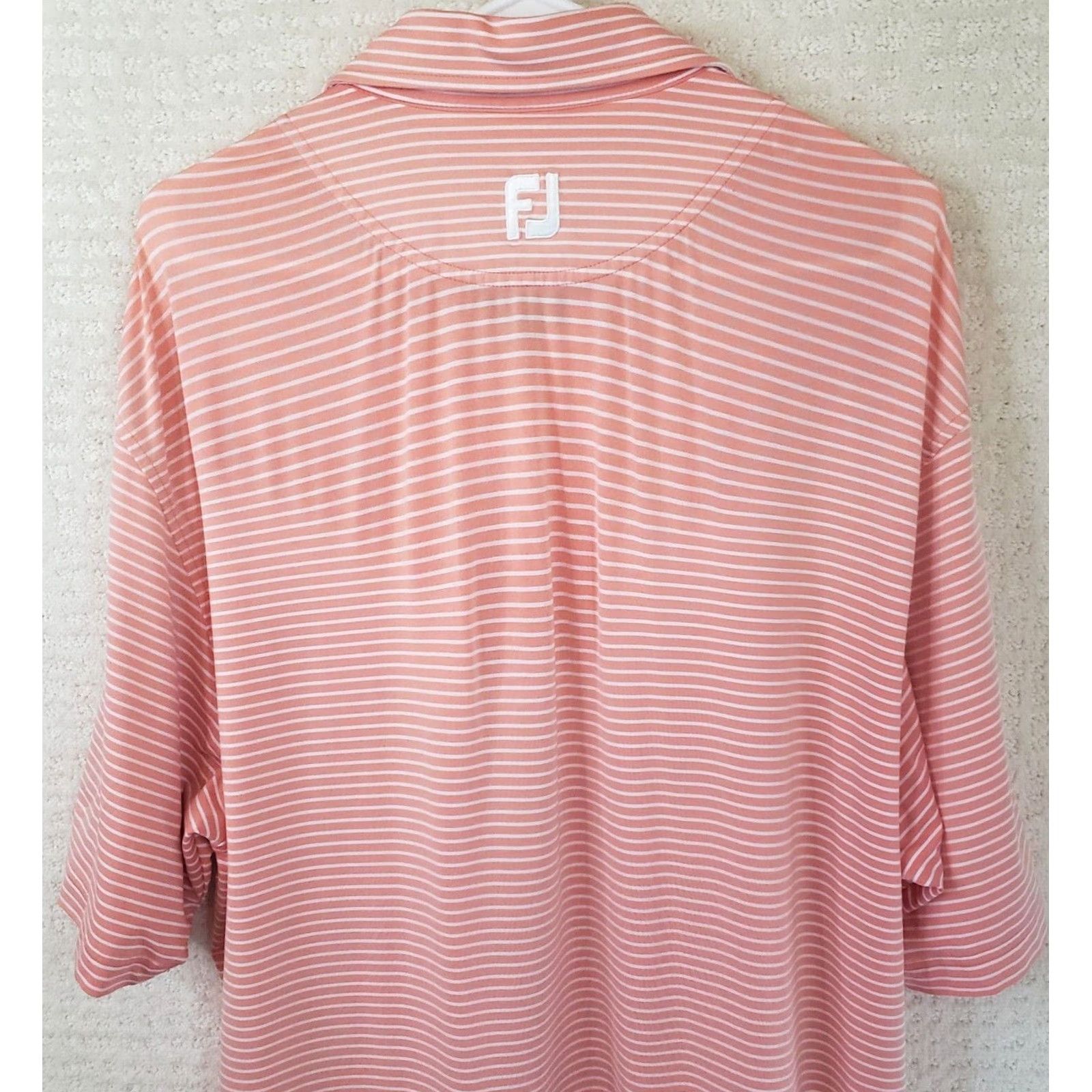 Footjoy FootJoy Polo Shirt Men L Coral Striped Short Sleeve Golf Polo FJ logo 50" Chest Regular Size US L / EU 52-54 / 3 - 7 Thumbnail