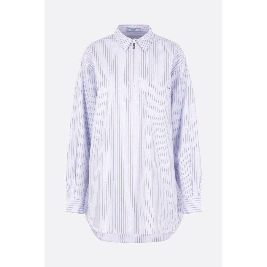 Prada PRADA Blue Herringbone Cotton Striped Oversized Blouse New & Size XS / US 0-2 / IT 36-38 - 1 Thumbnail