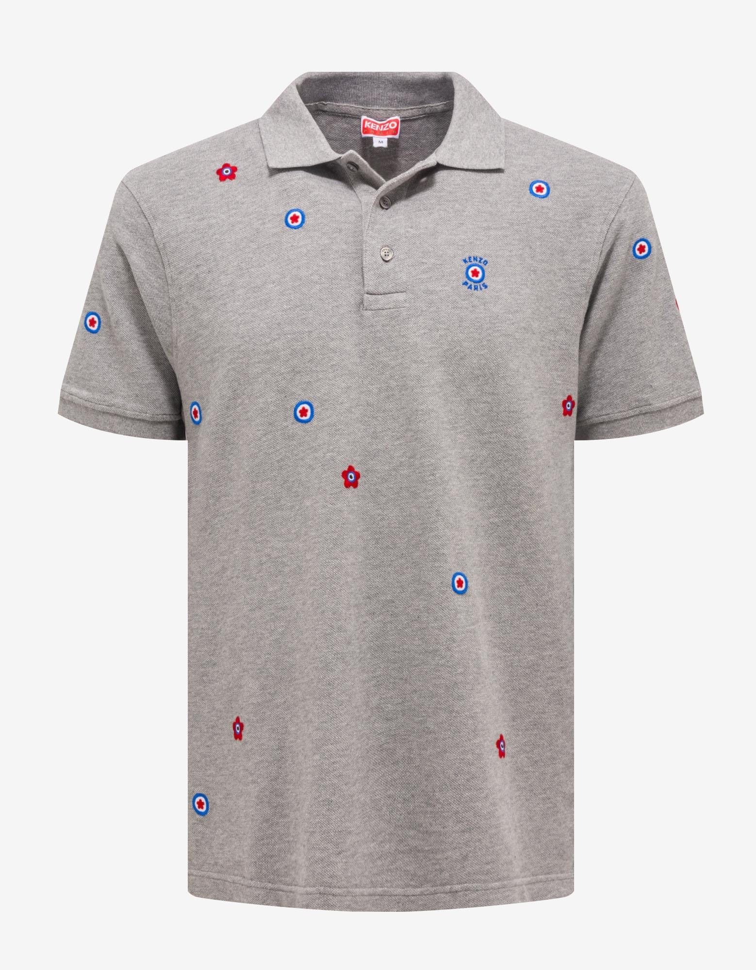 Image of Grey 'Kenzo Target' Embroidered Polo T-Shirt, Men's (Size XL)