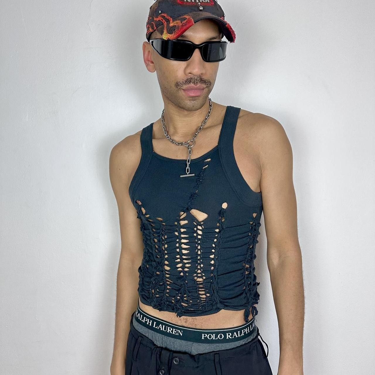 Other 'ABSTRACT' Black Braided Cut Out G Unit Tank - Medium Size US M / EU 48-50 / 2 - 4 Thumbnail
