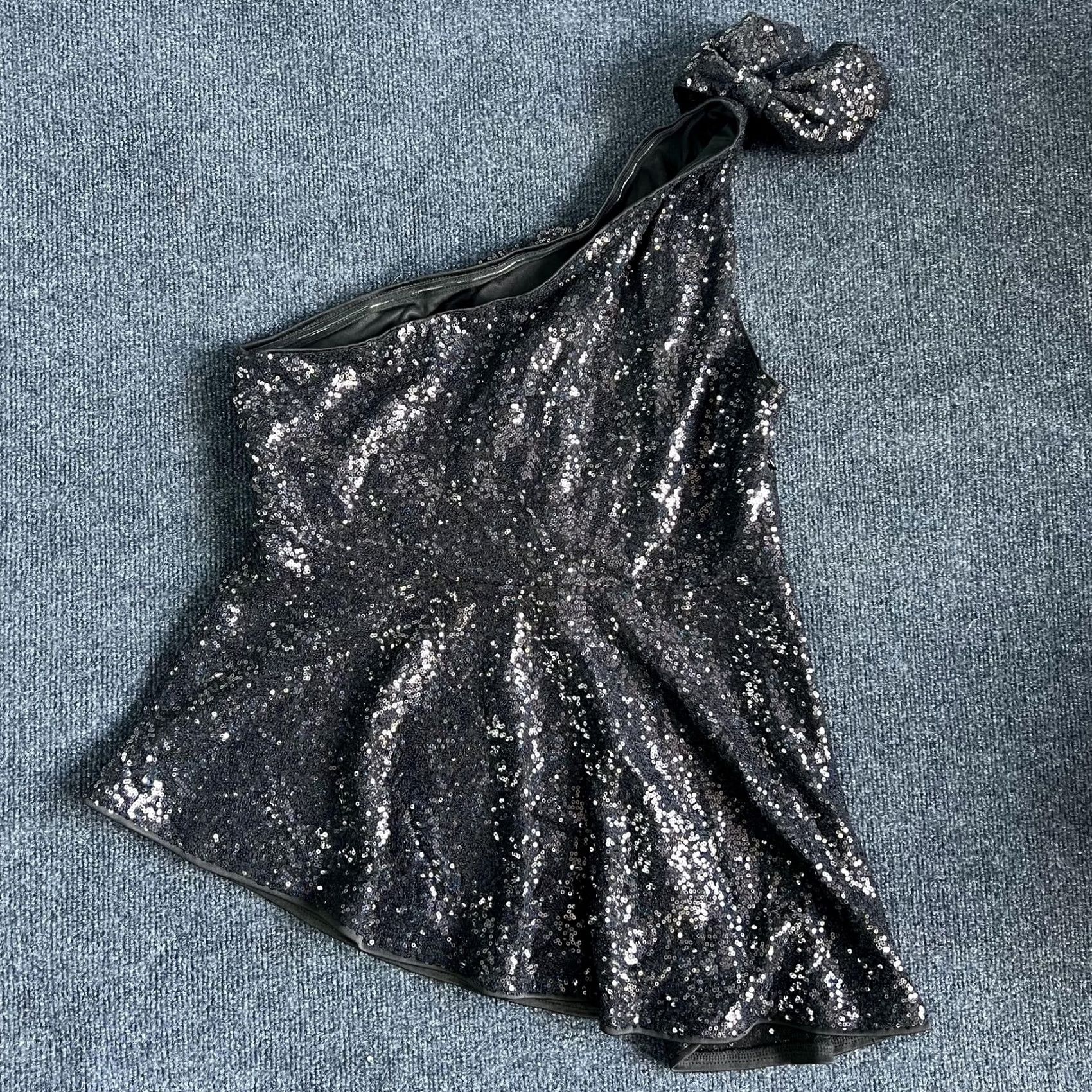 Vintage Grace Karin Tank Top Womens XL Black Sequin One Shoulder Bow Peplum Camisole Size XL / US 12-14 / IT 48-50 - 6 Thumbnail
