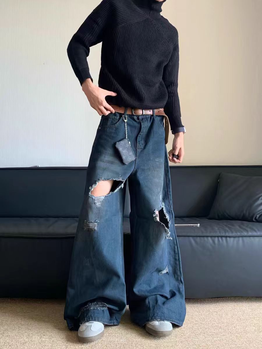 Japanese Brand × Jean Vintage street wash ripped baggy denim pants Size US 30 / EU 46 - 1 Thumbnail