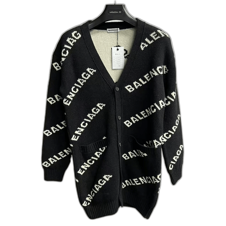 Balenciaga wool allover logo cardigan in black/white Size US L / EU 52-54 / 3 - 1 Thumbnail