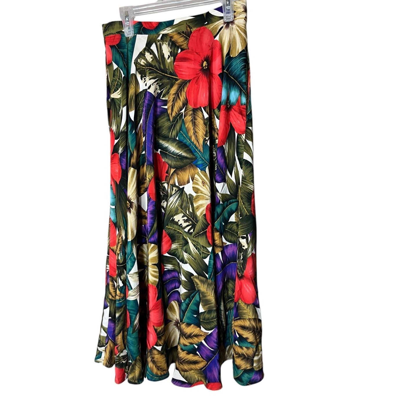 Other Vintage Dana Buchman 90s Hibiscus Floral Print Silk Button Front Skirt 4 Size 27" / US 4 / IT 40 - 5 Thumbnail
