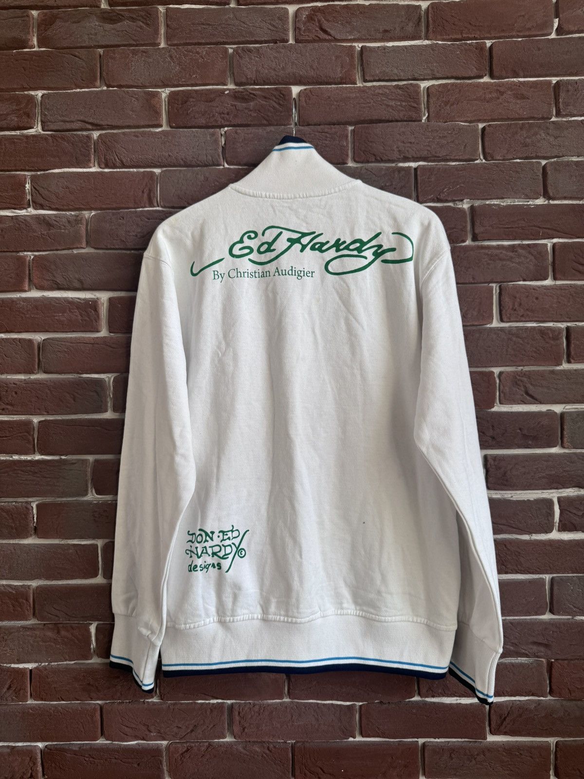 Christian Audigier Rare Ed Hardy Zip Sweatshirt Rhinestones Logo All Over Print Size US L / EU 52-54 / 3 - 6 Thumbnail