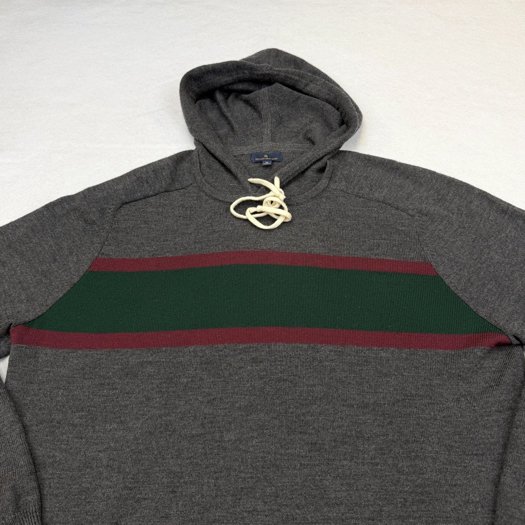 Brooks Brothers Brooks Brothers Sweater Mens XL Gray Hooded Merino Wool Stripe Knit Pullover Size US XL / EU 56 / 4 - 3 Thumbnail