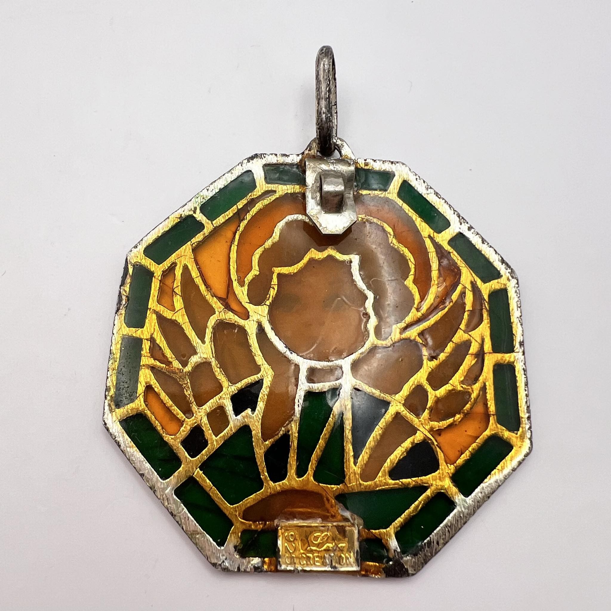 Vintage Vintage Silver Pendant Angel Stained Glass Enamel Crealon Size ONE SIZE - 4 Thumbnail