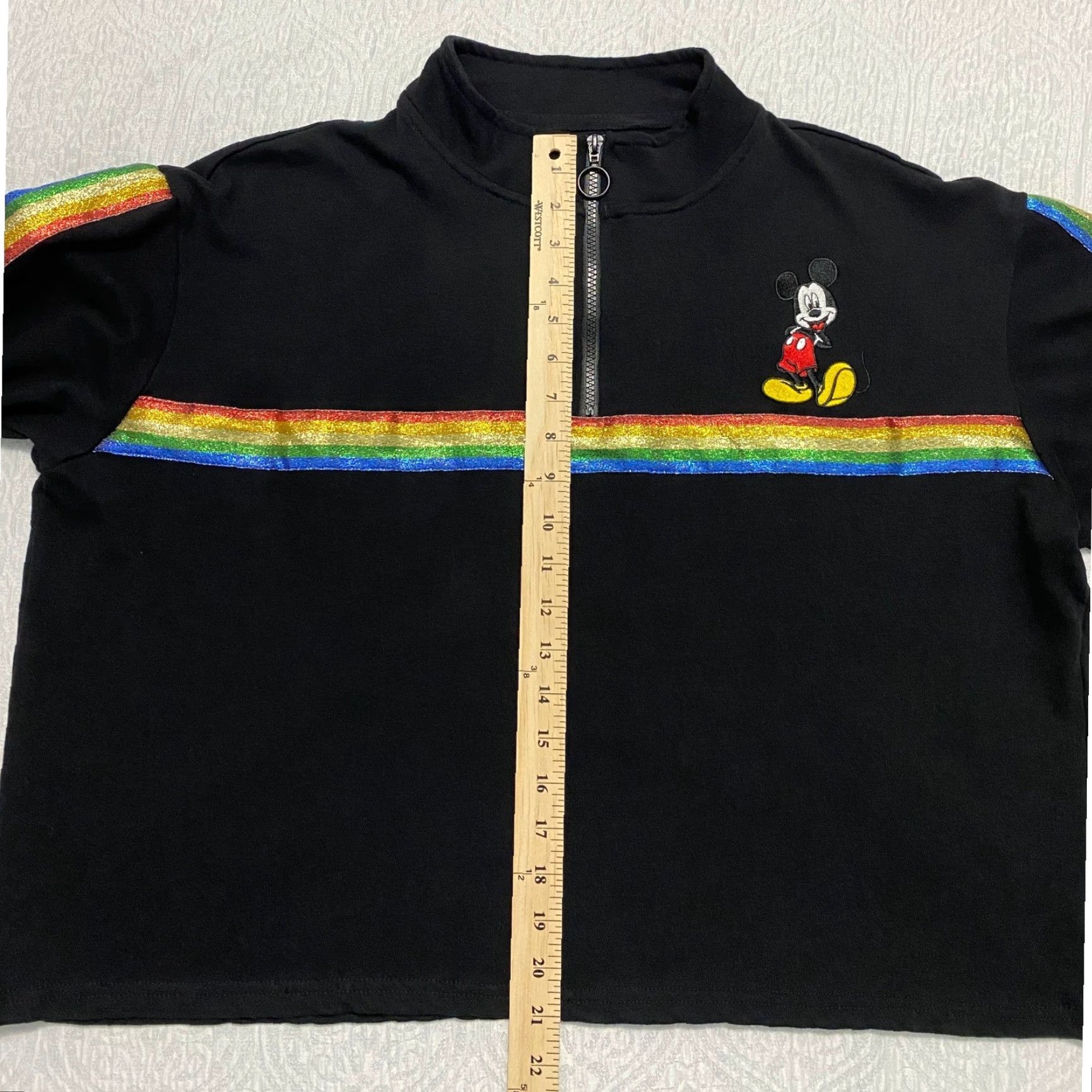 Disney Disney Mickey Mouse Black Rainbow Stripe Glitter Zip Quarter Crop Sweatshirt 3XL Womens Size XXL / US 16-18 / IT 52-54 - 6 Thumbnail
