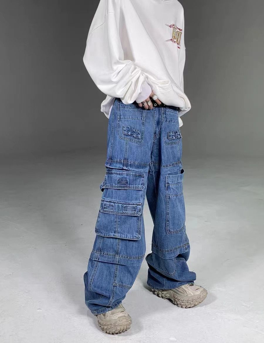 Industrial style washed heavy duty work jeans