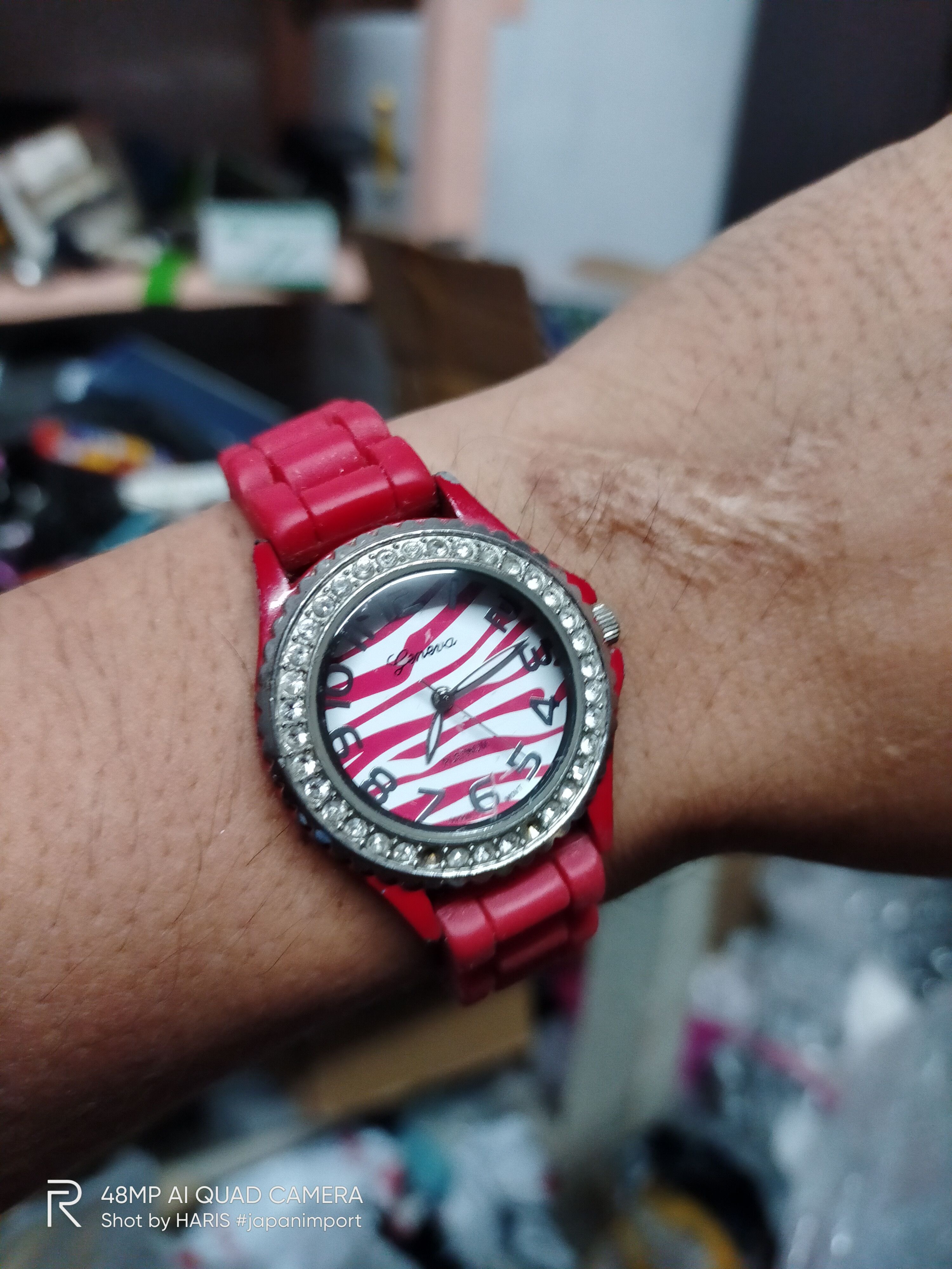 image of Vintage Red Stripe Geneva Watch (Japan Design) For All Gander in Red/White, Men's