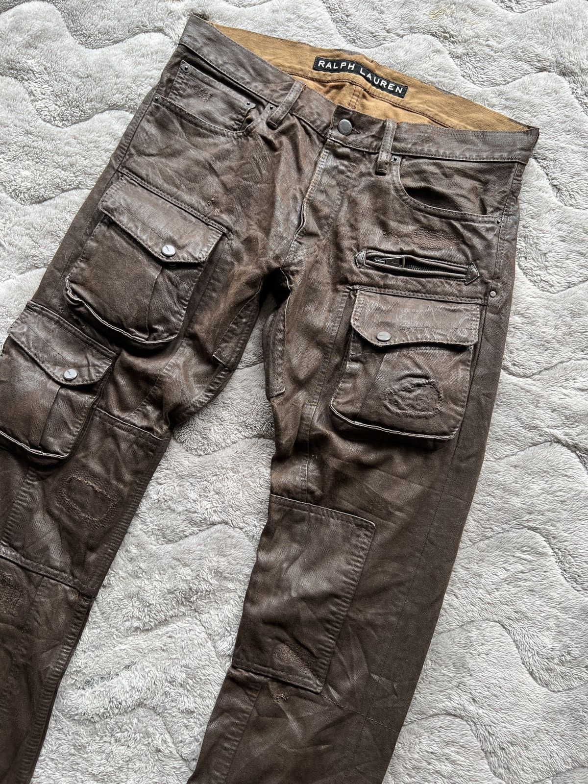 Ralph Lauren 🔥 Ralph Lauren Coated Cargo Pants Brown Tactical Utility Size US 31 - 8 Thumbnail