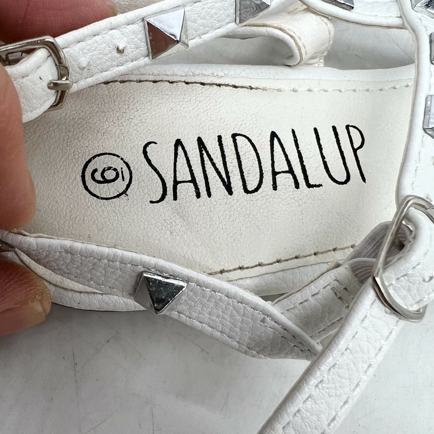 Vintage Sandalup Womens Ankle Buckle Straps Studded White Flat Sandals - Size 6 - Strappy Leather Sandal, Party/Cocktail, Womens, US 6 Size US 6 / IT 36 - 6 Thumbnail