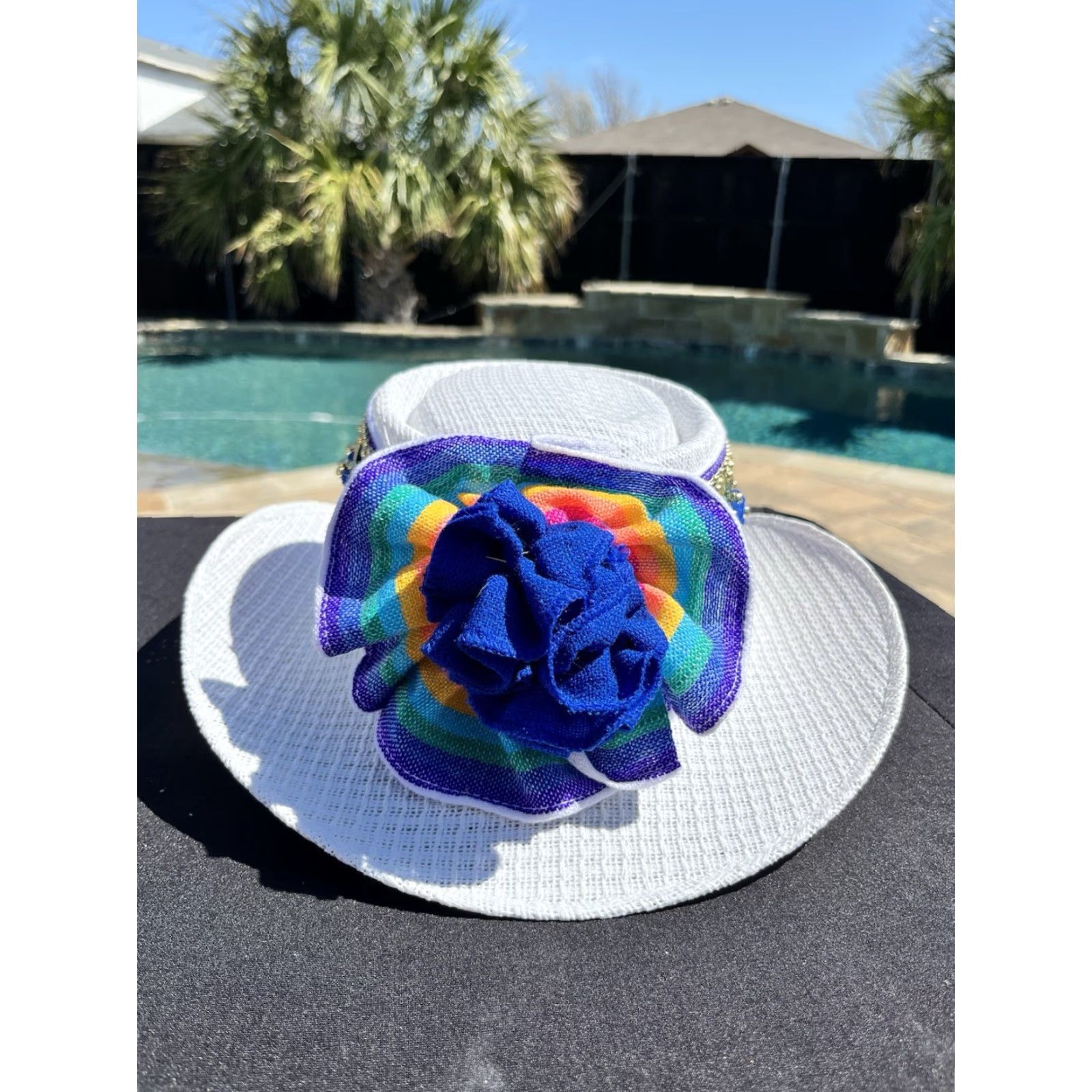 Vintage VINTAGE ARLOP Straw Hat Rainbow/gold Beaded Size 7 1/2 Mexico White Women Hat Size ONE SIZE - 2 Thumbnail