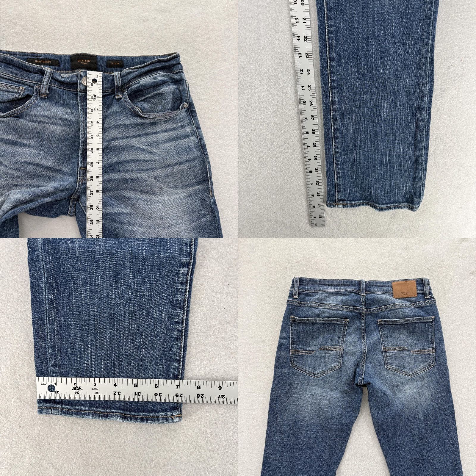Vintage Outpost Makers Jeans Slim Straight Mens 31x34 Blue Stretch Denim 5-Pocket Zip Fly Logo Patch Vintage No Size US 31 - 8 Thumbnail