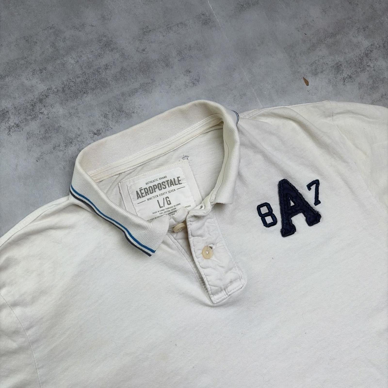 Aeropostale Y2K White Aeropostale Grunge Skater Distressed Polo Shirt Size US L / EU 52-54 / 3 - 5 Thumbnail