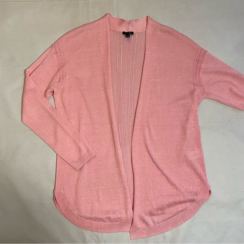 Talbots New Talbots Linen Blend Pointelle Open Front Pink Cardigan Size S / US 4 / IT 40 - 5 Thumbnail