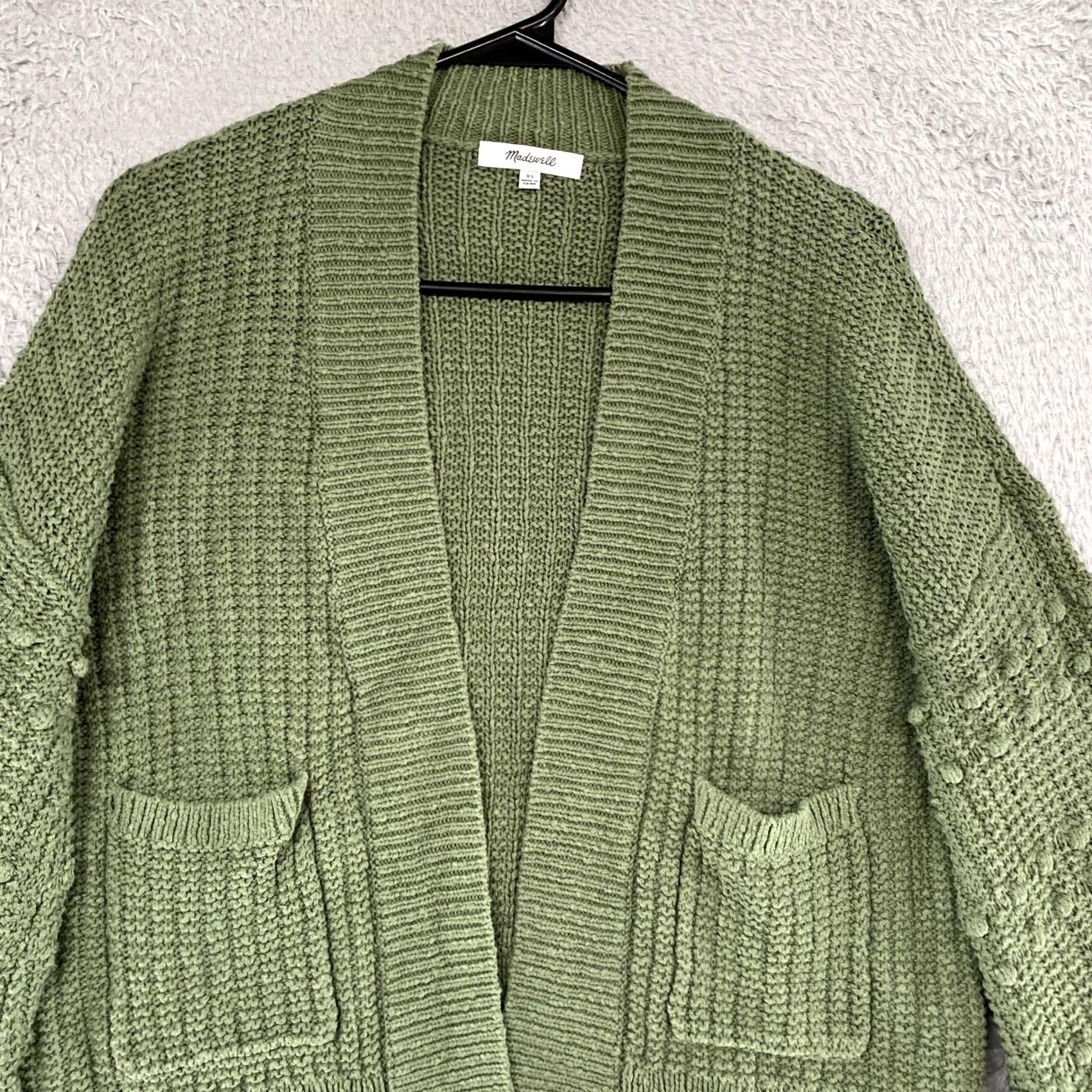 Madewell Madewell Cardigan Sweater Womens XS Balloon Sleeve Knit 100% Cotton Green V-Neck Pocket Open Casual Fall Vintage: No Size XS / US 0-2 / IT 36-38 - 3 Thumbnail