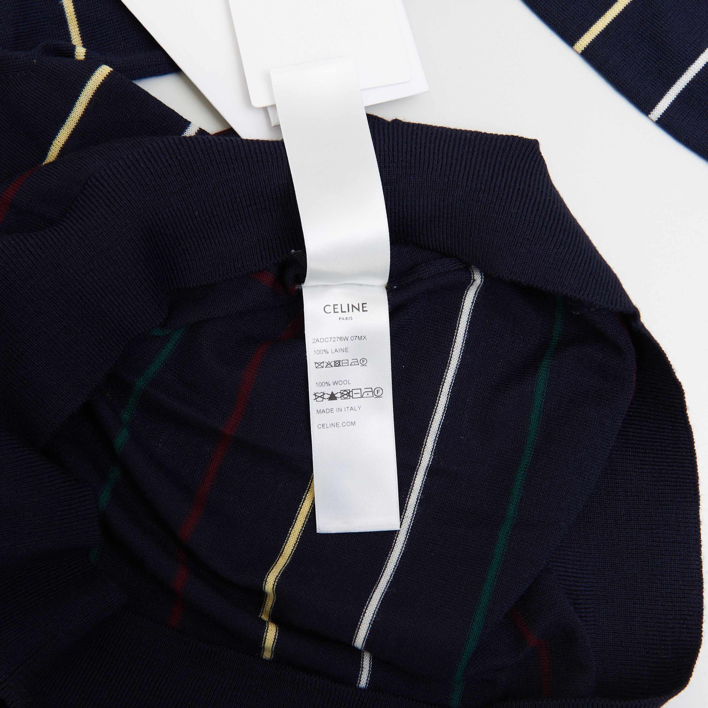 Celine Navy Blue Striped Polo Shirt - Embroidery, Fine Wool Size US L / EU 52-54 / 3 - 12 Thumbnail