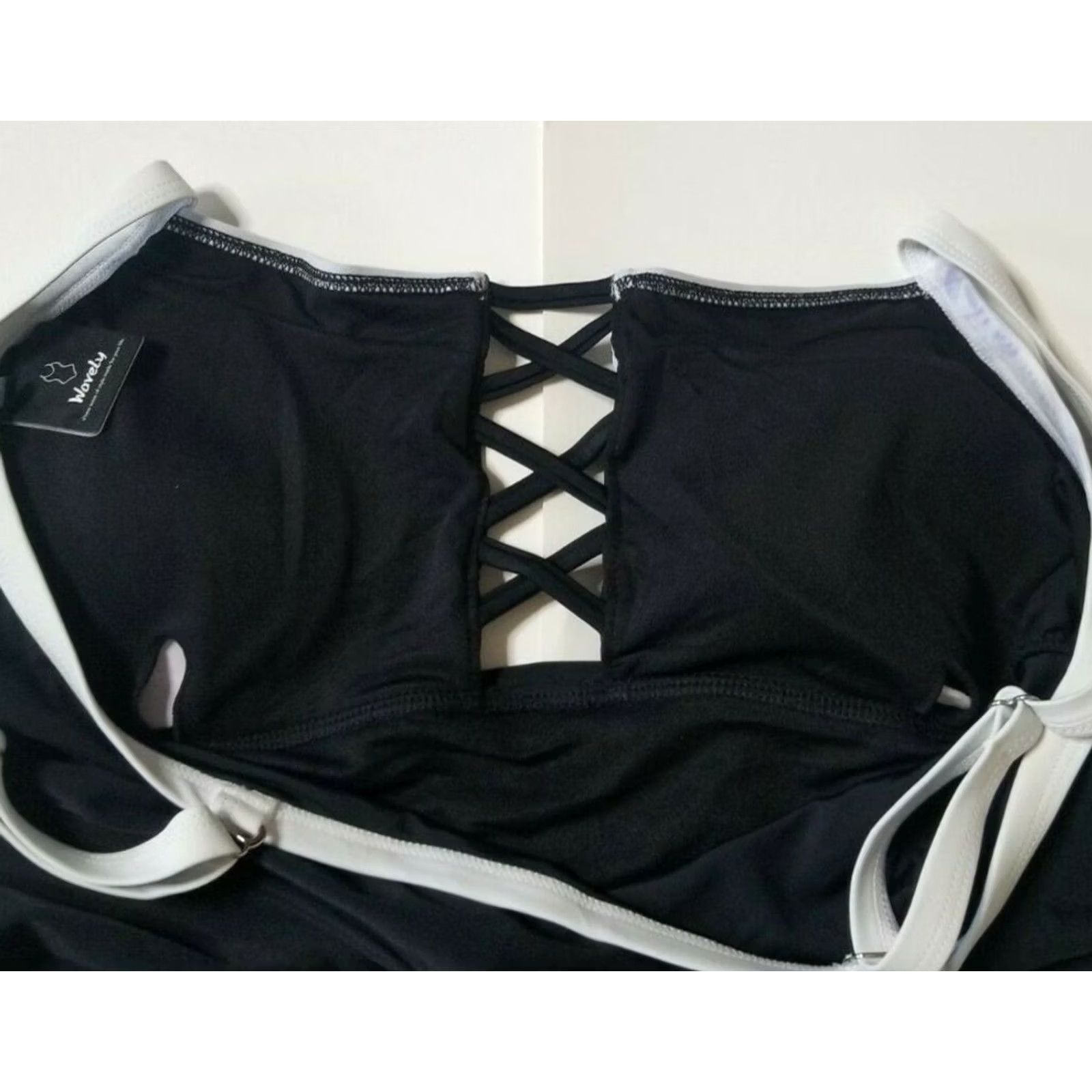 Vintage Wavely One Piece Swimsuit Womens 18W Black White Plus Flaws Lace Nyl on Blend Nylon Spandex Solid Pattern 18W Plus Womens Bathing Suit Size ONE SIZE - 4 Thumbnail