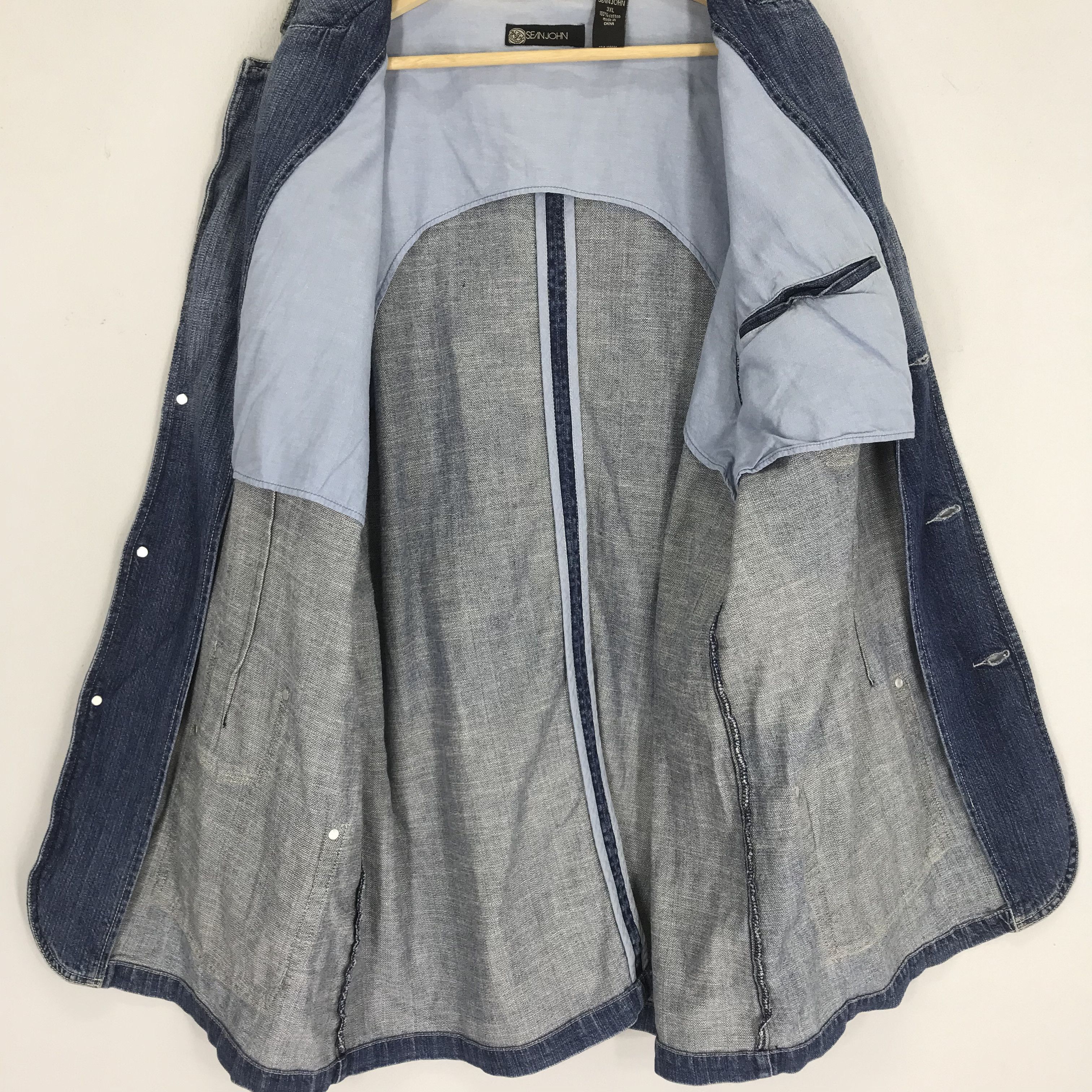Sean John × Vintage Vintage 90s Sean John Denim Workers Jacket Stone Wash Blue Size US L / EU 52-54 / 3 - 4 Thumbnail