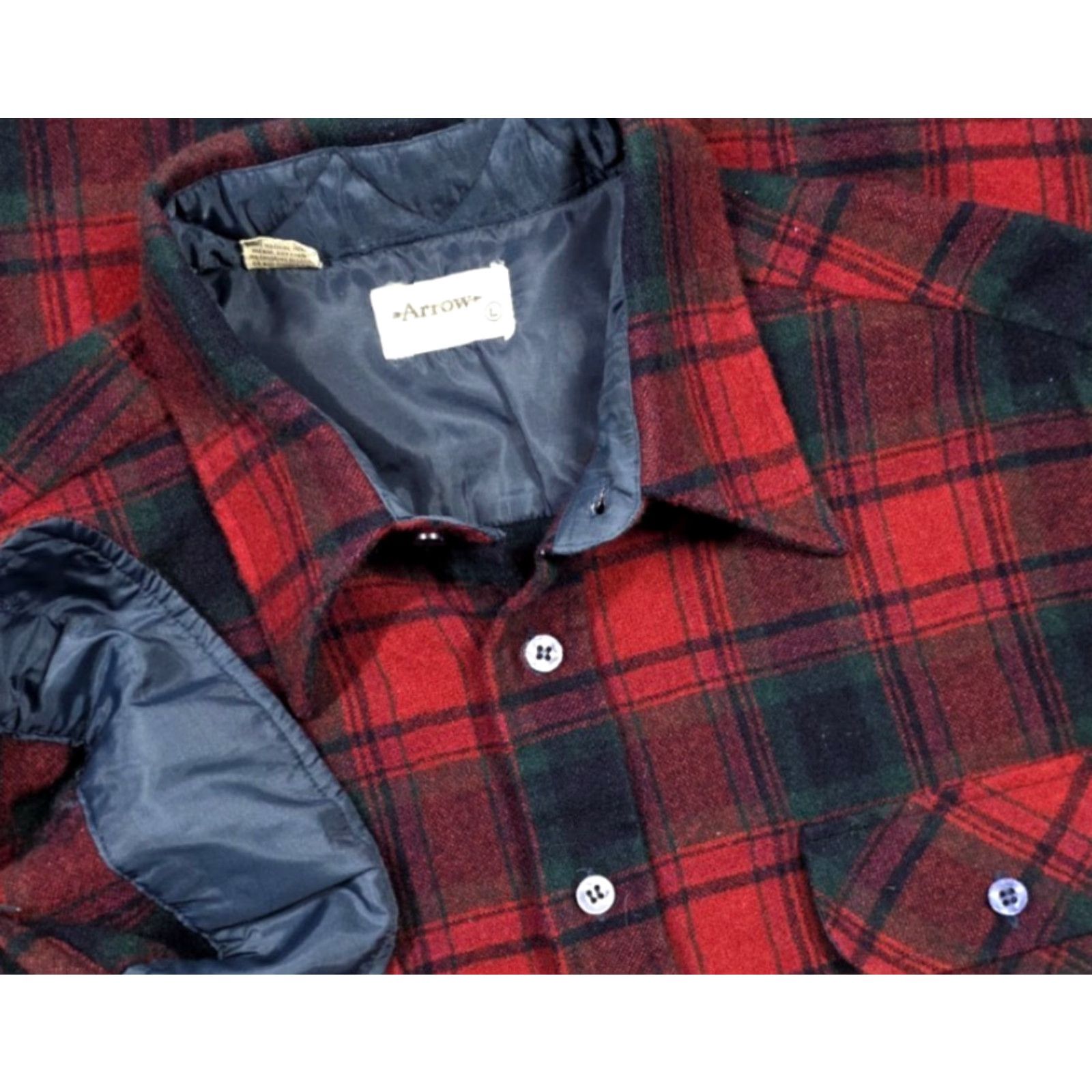Arrow VINTAGE Arrow Shirt Plaid Red Black L Mens 60s 70s Button-Up Flannel Lined Size US L / EU 52-54 / 3 - 3 Thumbnail