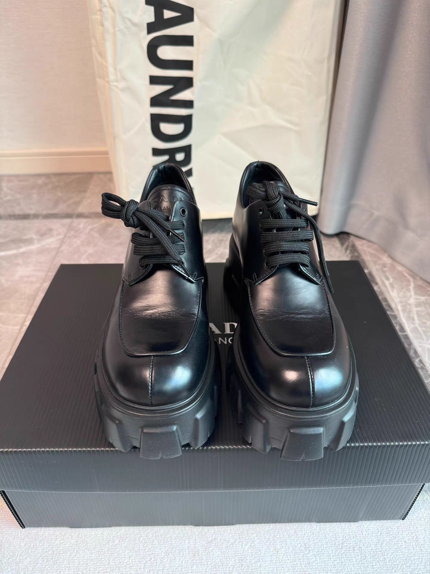 Prada Prada Matte Black Platform Derby Shoes K6 Size US 8 / IT 38 - 2 Thumbnail