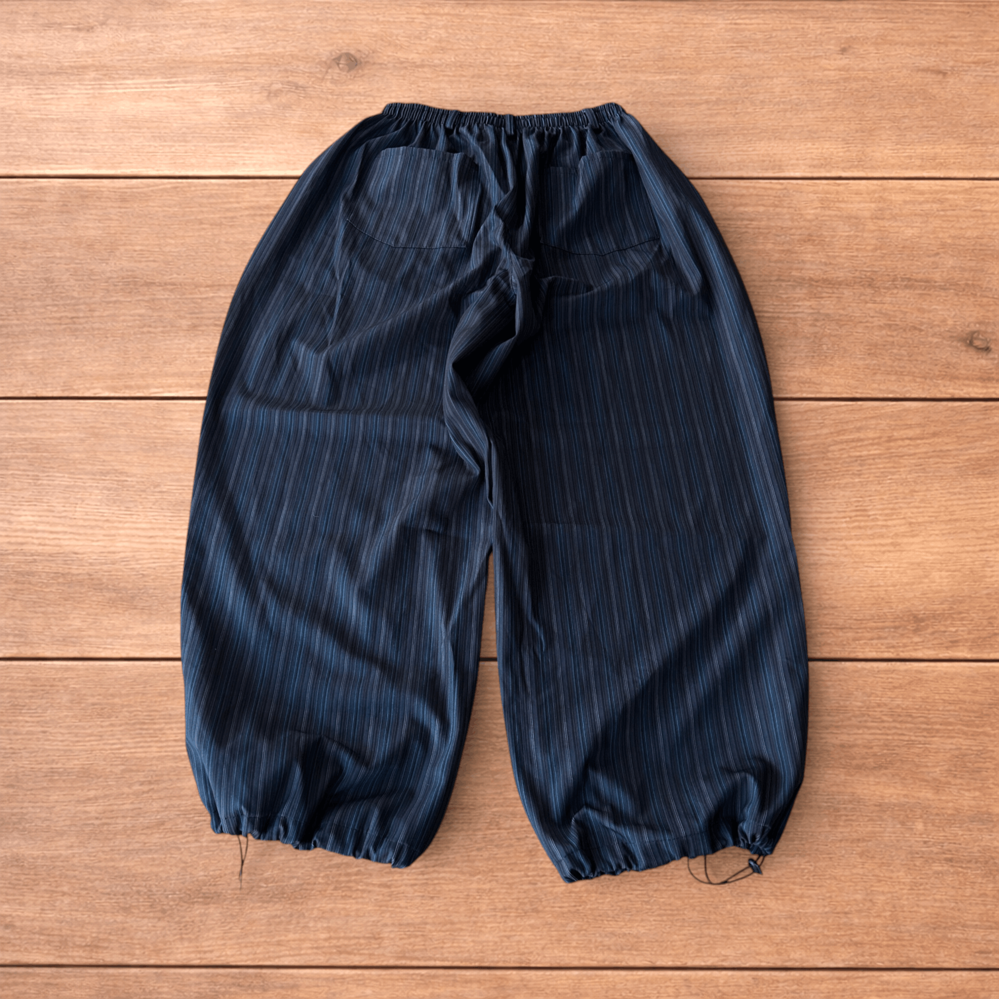 Japanese Brand Vintage style baggy wide leg striped trousers in blue. Size US 32 / EU 48 - 2 Thumbnail